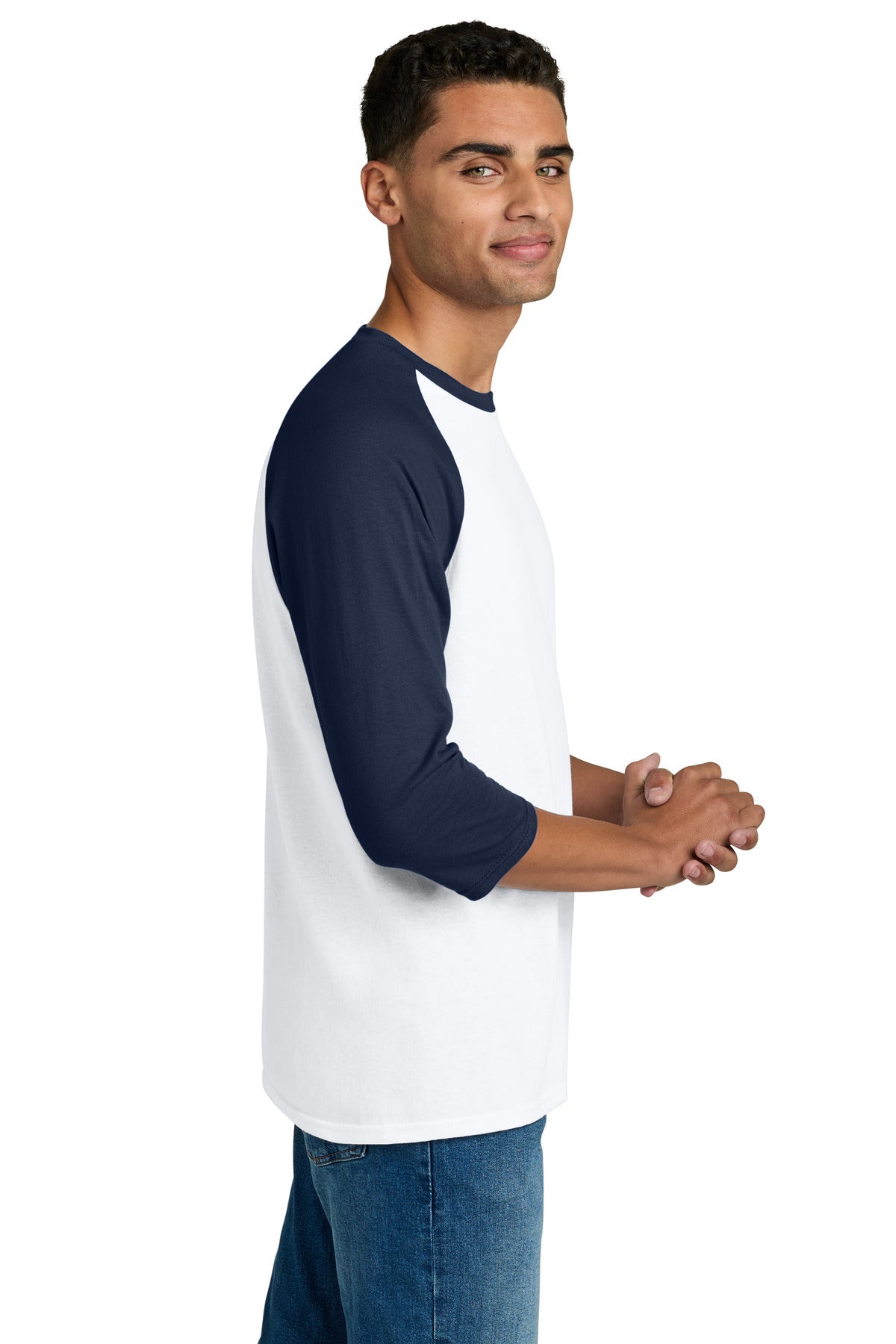 Gildan Heavy Cotton 3/4-Sleeve Raglan T-Shirt. 5700 - White/ Navy - side