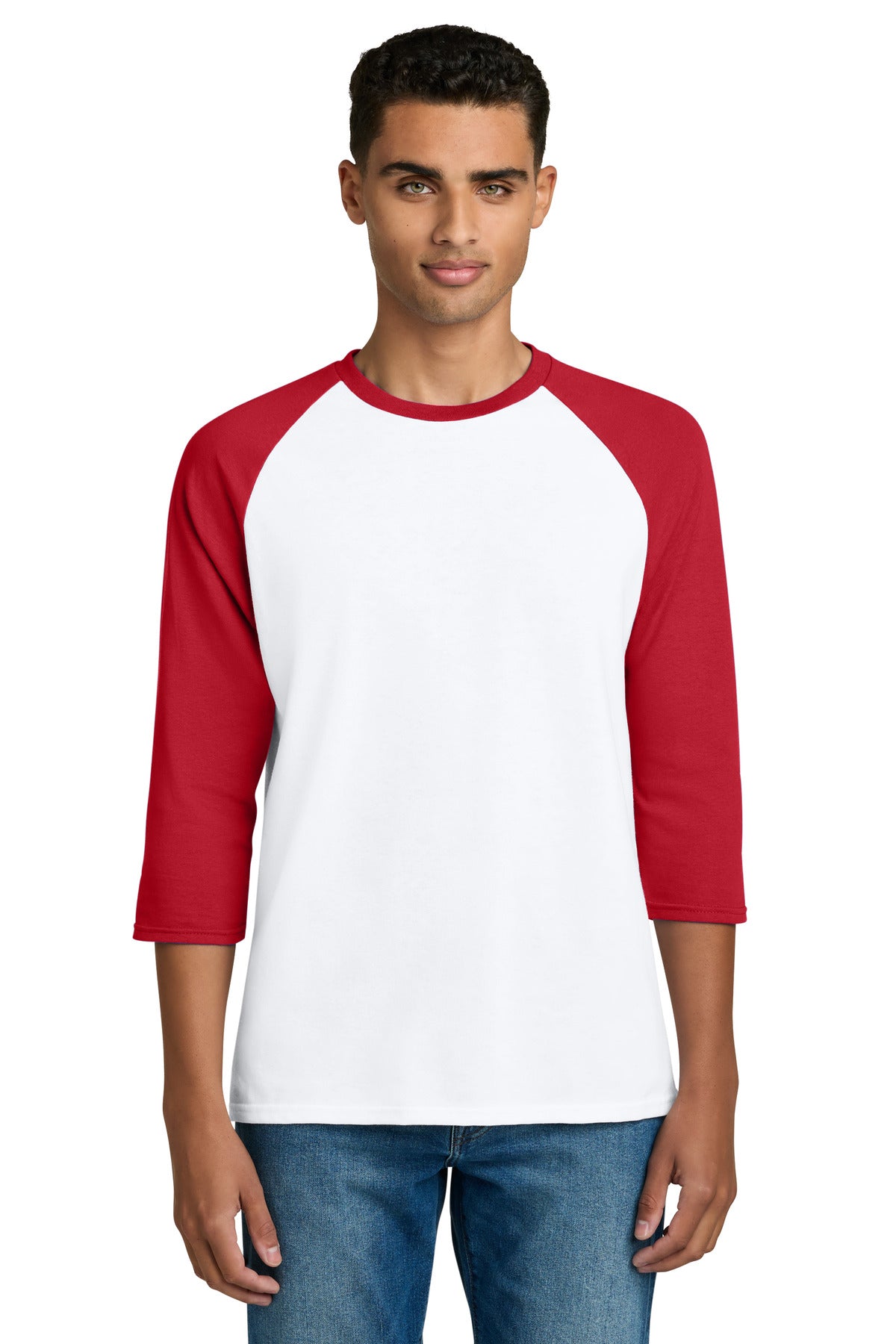 Gildan Heavy Cotton 3/4-Sleeve Raglan T-Shirt. 5700 - White/ Red - front