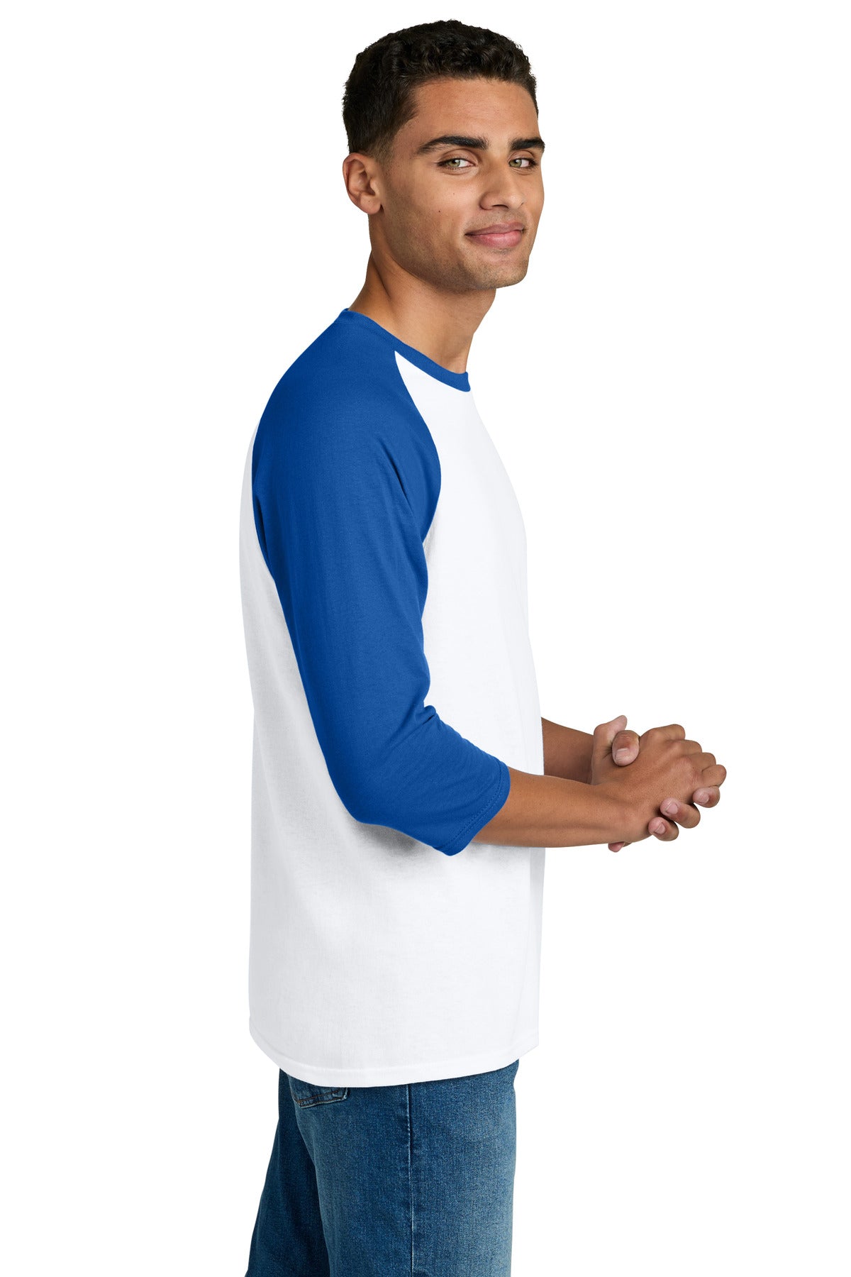 Gildan Heavy Cotton 3/4-Sleeve Raglan T-Shirt. 5700 - White/ Royal - side