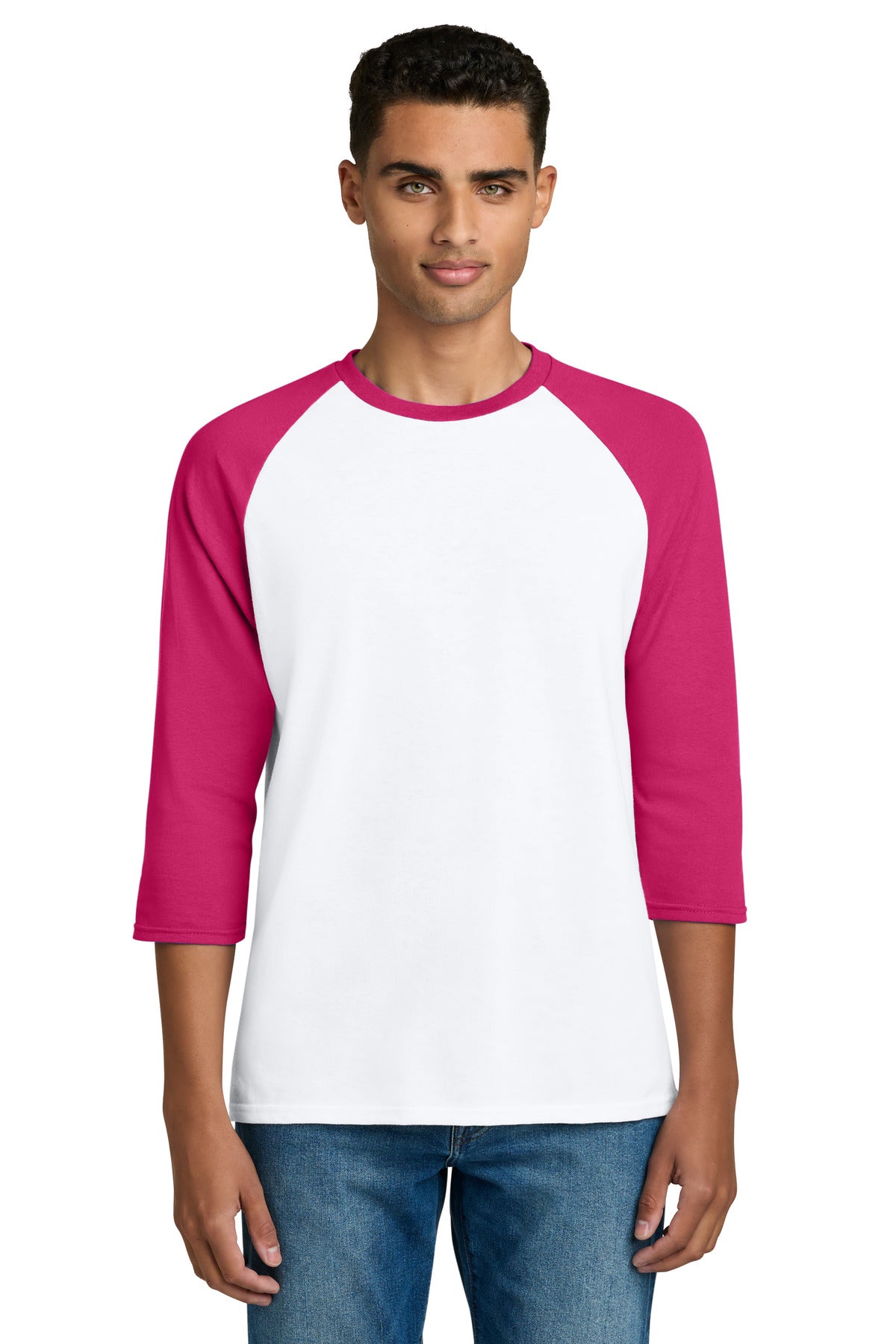 Gildan Heavy Cotton 3/4-Sleeve Raglan T-Shirt. 5700 - White Trim Heliconia - front