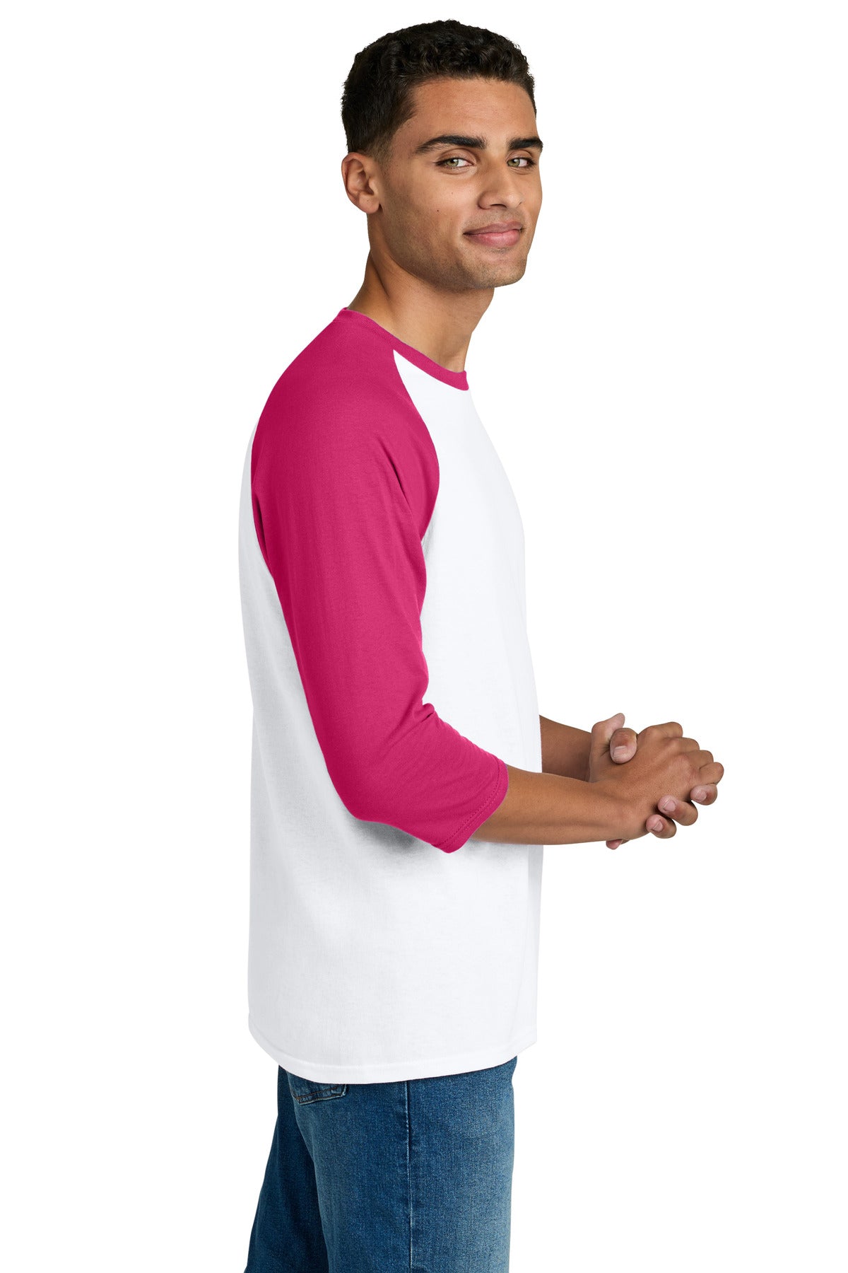 Gildan Heavy Cotton 3/4-Sleeve Raglan T-Shirt. 5700 - White Trim Heliconia - side