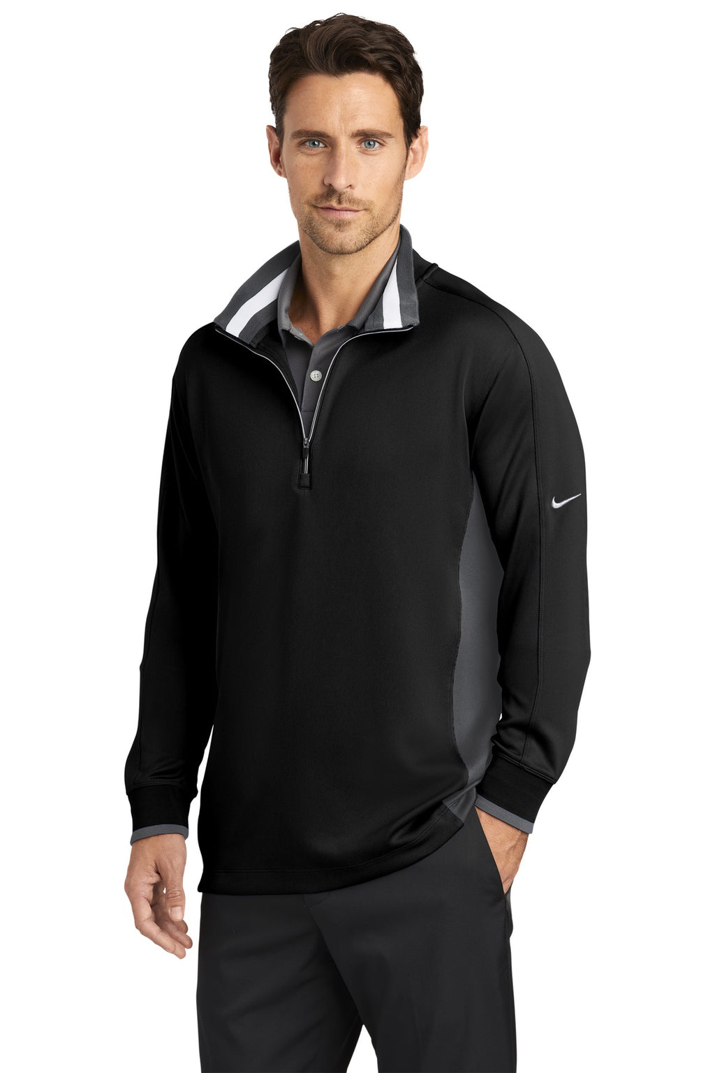 Nike Dri-FIT 1/2-Zip Cover-Up. 578673 - Black/ Dark Grey/ White - three_q