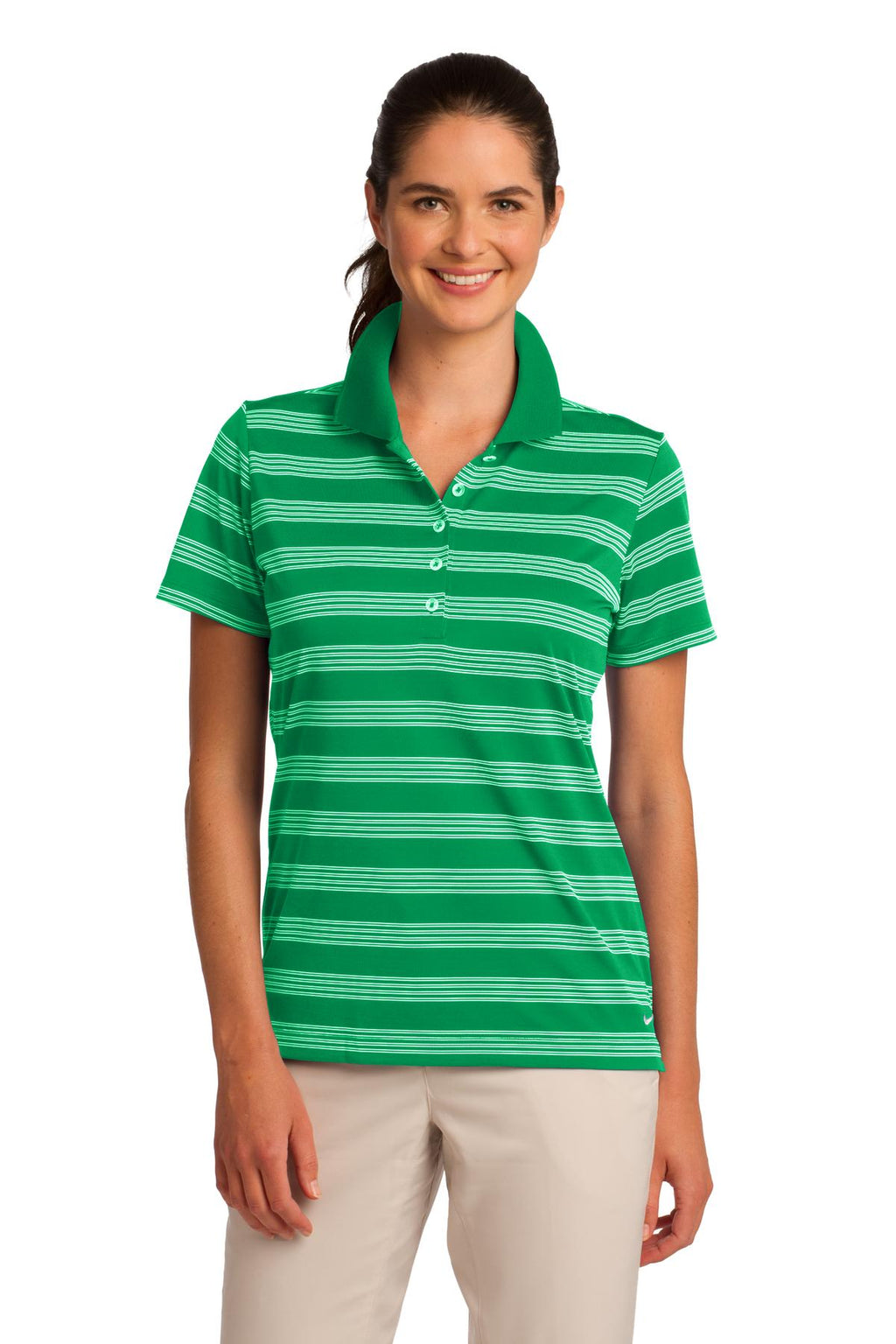 DISCONTINUED Nike Ladies Dri-FIT Tech Stripe Polo. 578678 - Lucky Green - front