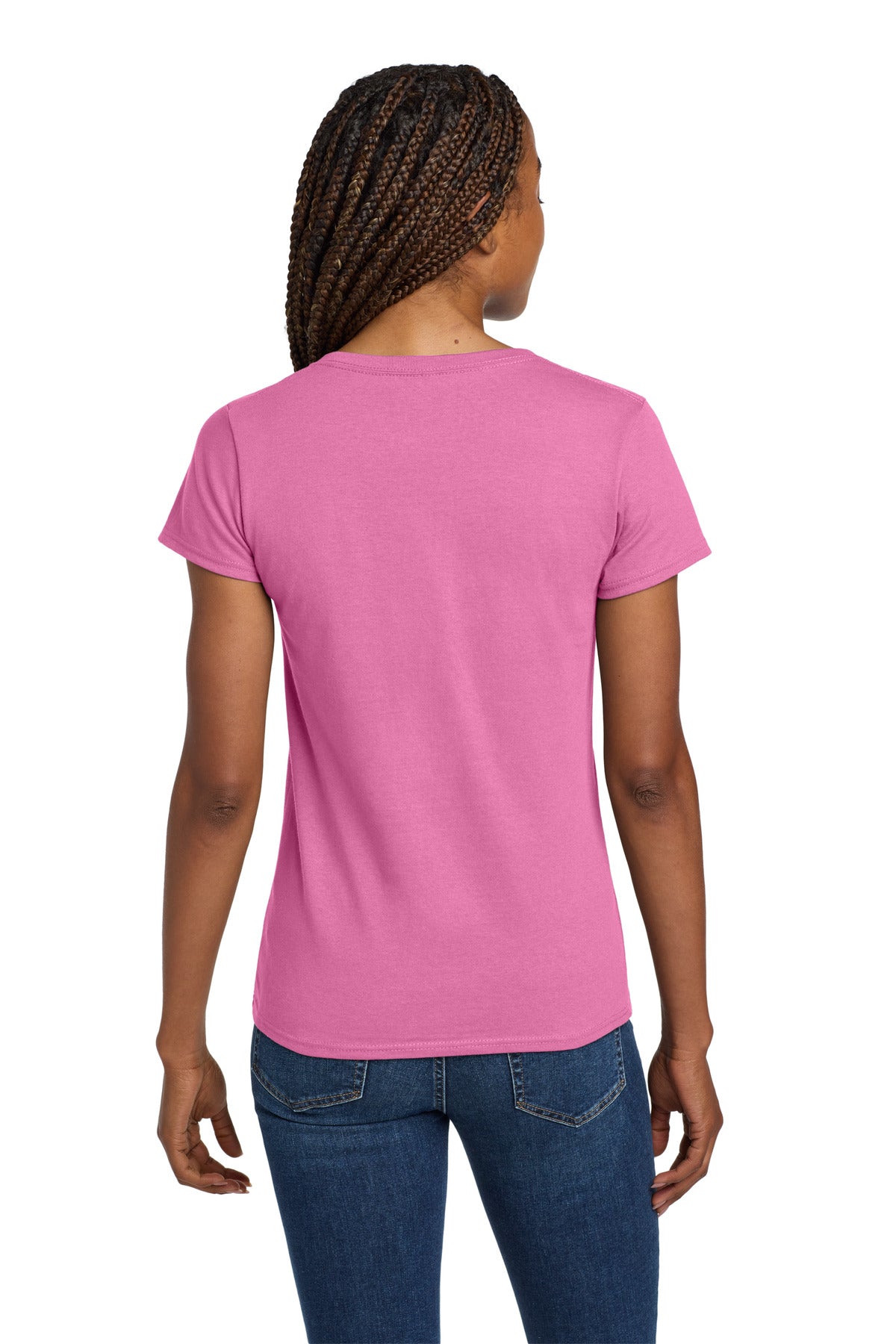 Gildan Women's Heavy Cotton 100% Cotton V-Neck T-Shirt. 5V00L - Azalea - back