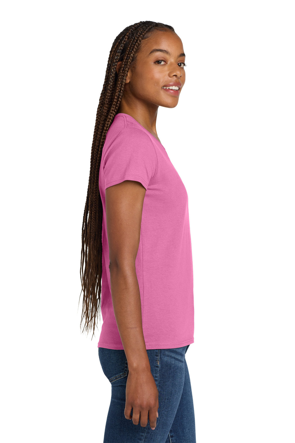 Gildan Women's Heavy Cotton 100% Cotton V-Neck T-Shirt. 5V00L - Azalea - side