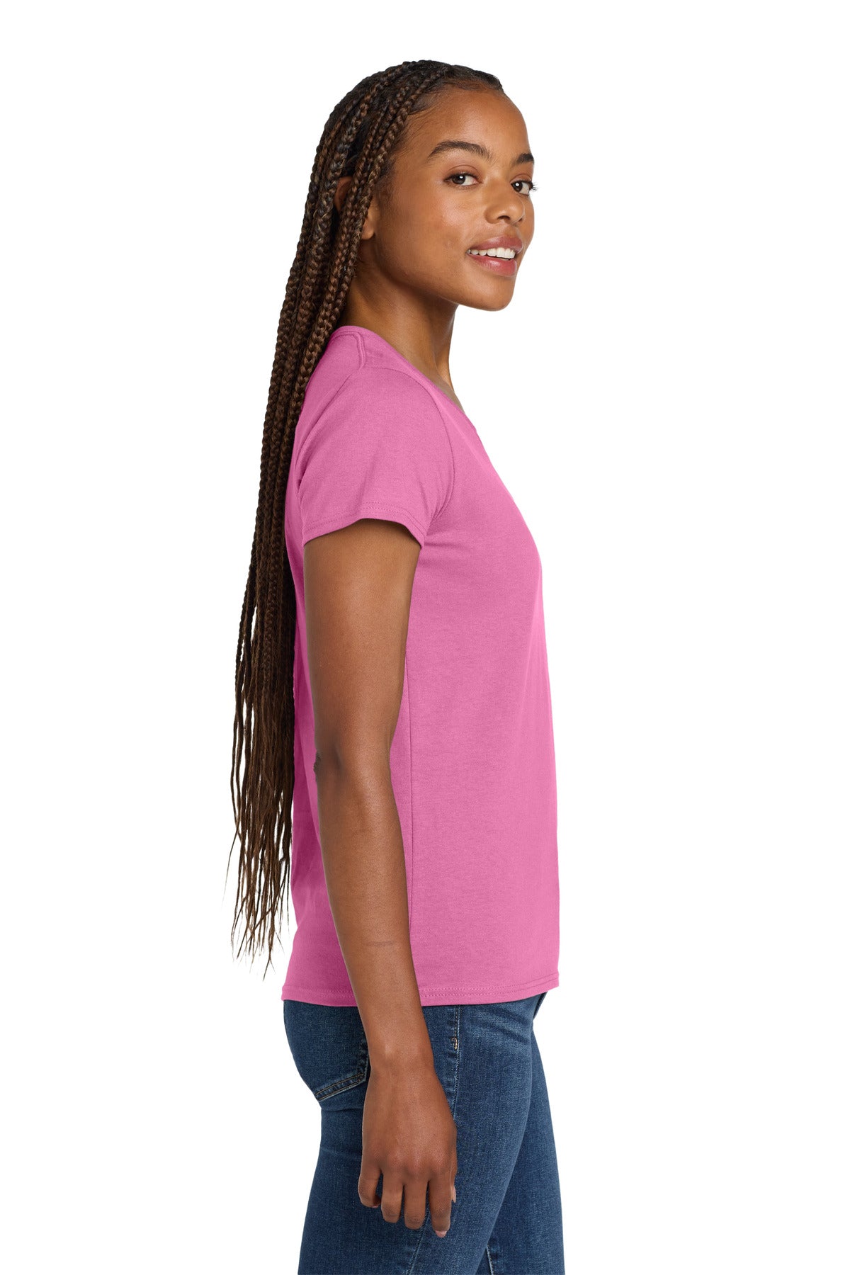 Gildan Women's Heavy Cotton 100% Cotton V-Neck T-Shirt. 5V00L - Azalea - side