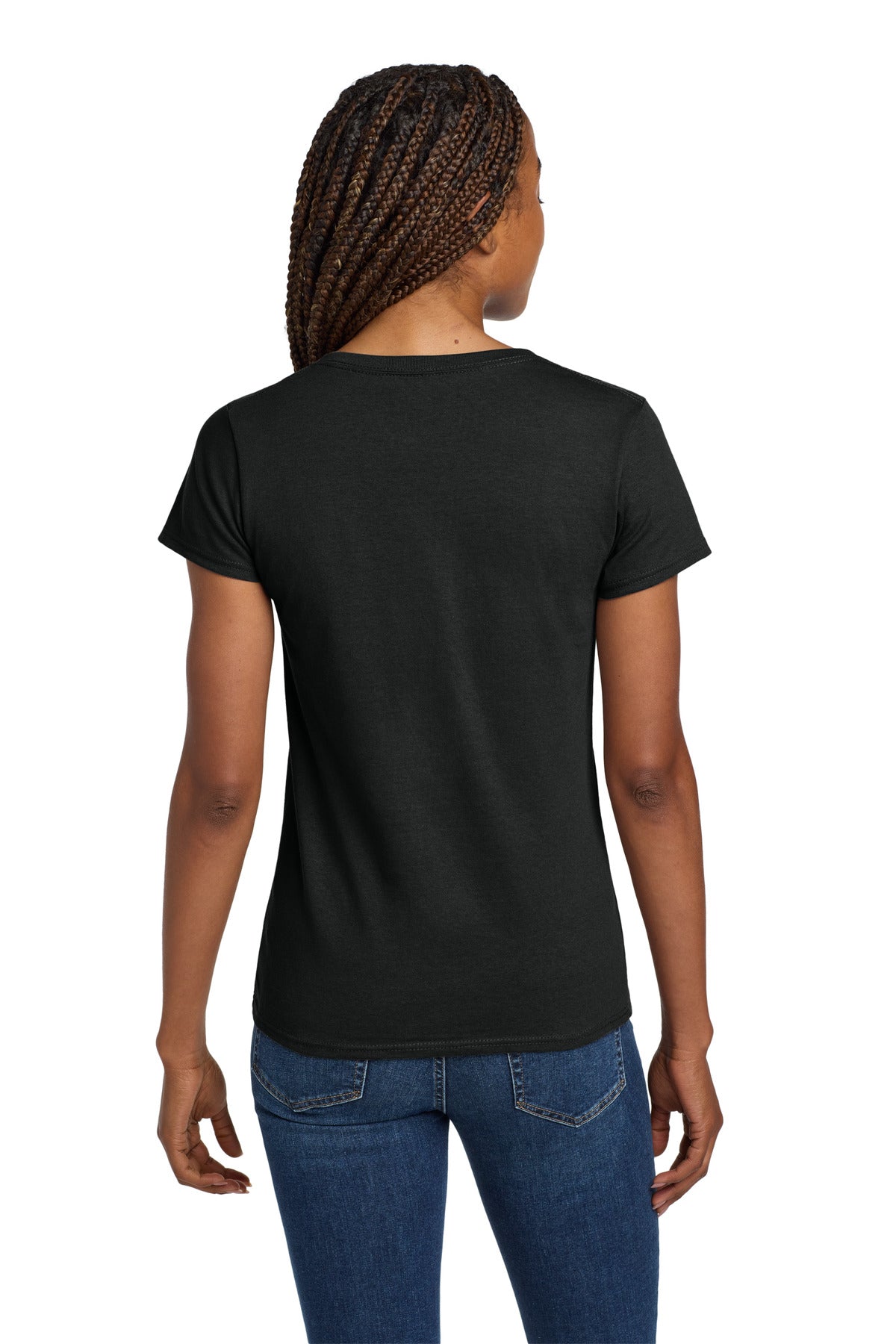 Gildan Women's Heavy Cotton 100% Cotton V-Neck T-Shirt. 5V00L - Black - back
