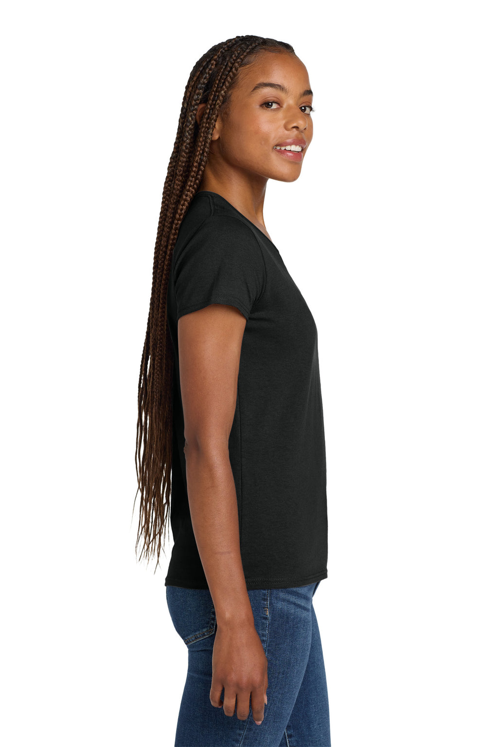 Gildan Women's Heavy Cotton 100% Cotton V-Neck T-Shirt. 5V00L - Black - side