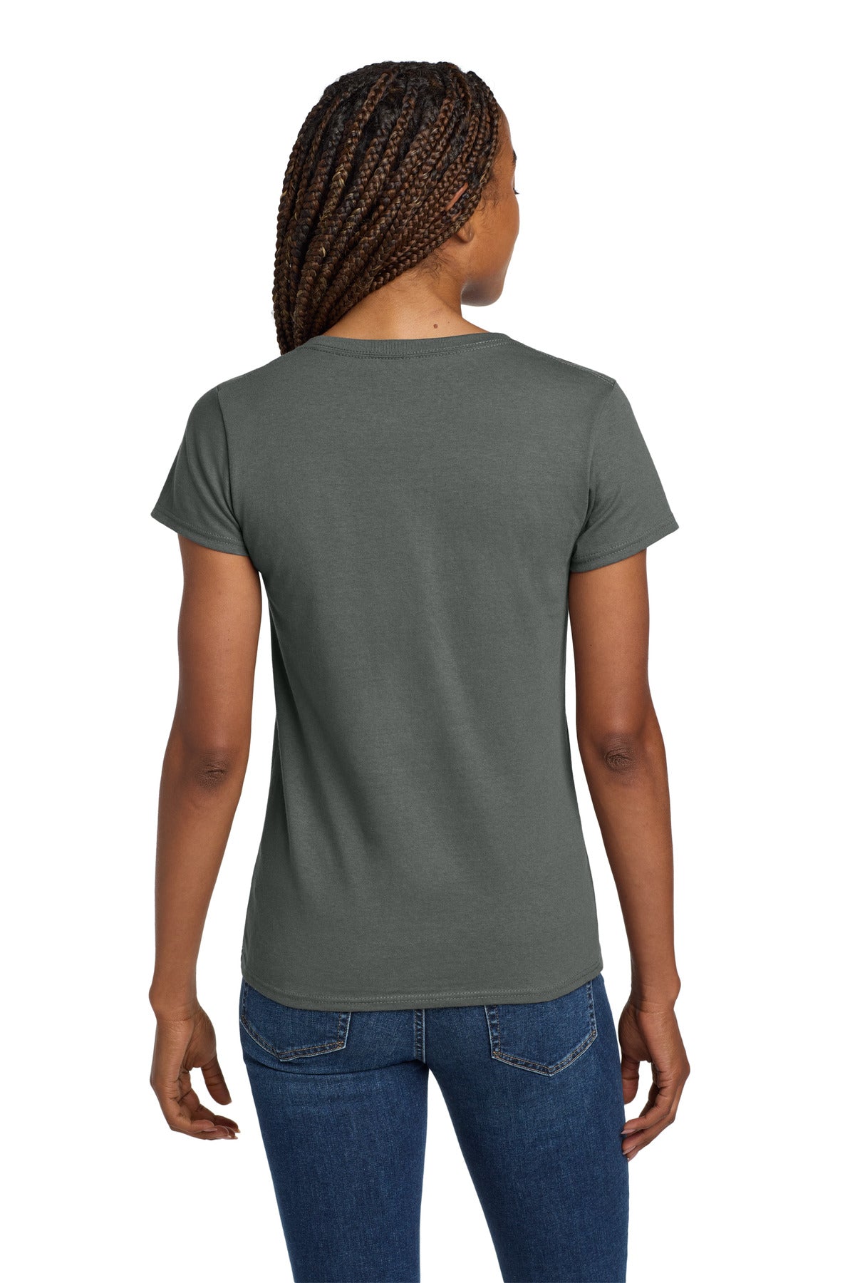 Gildan Women's Heavy Cotton 100% Cotton V-Neck T-Shirt. 5V00L - Charcoal - back
