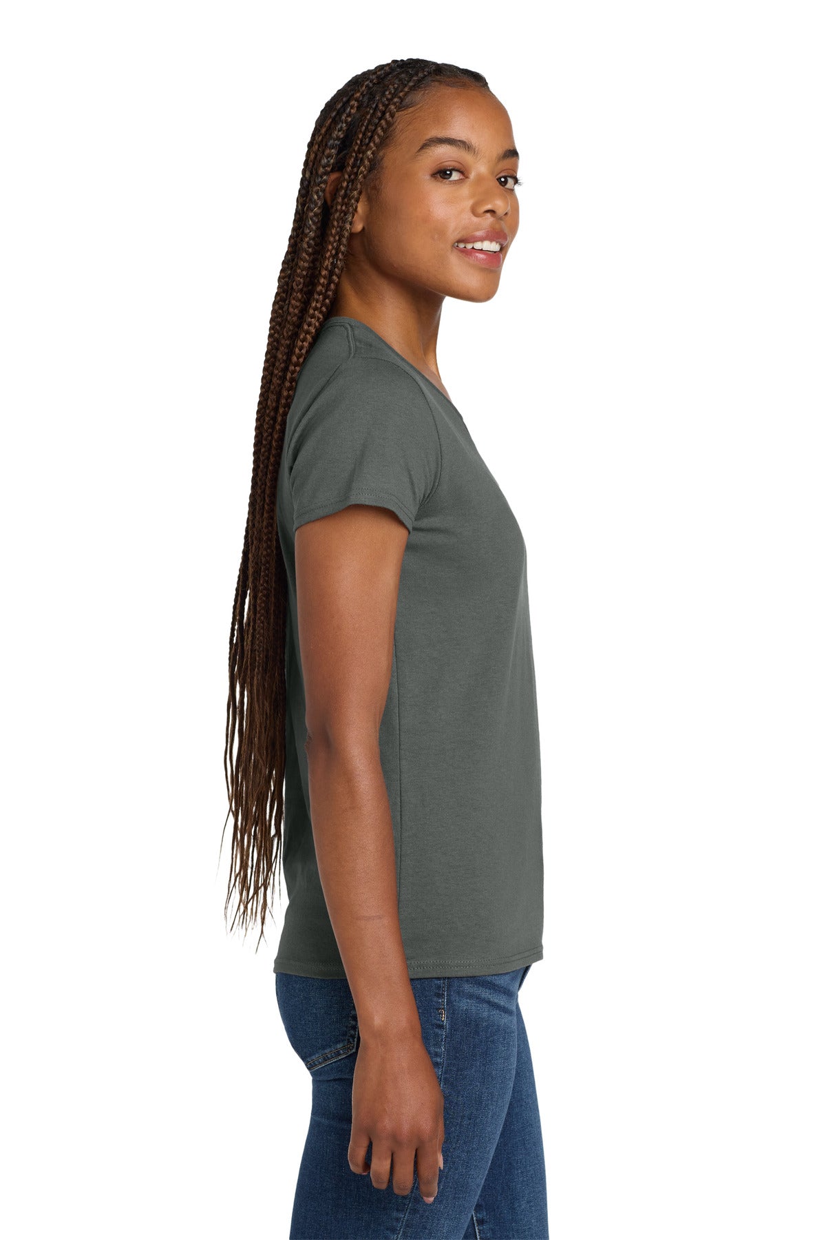 Gildan Women's Heavy Cotton 100% Cotton V-Neck T-Shirt. 5V00L - Charcoal - side