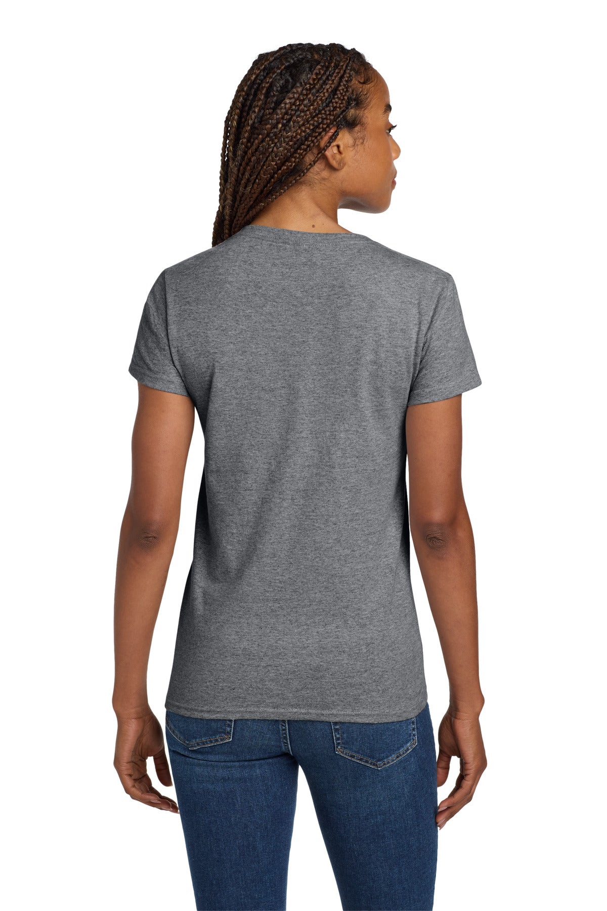 Gildan Women's Heavy Cotton 100% Cotton V-Neck T-Shirt. 5V00L - Graphite Heather - back