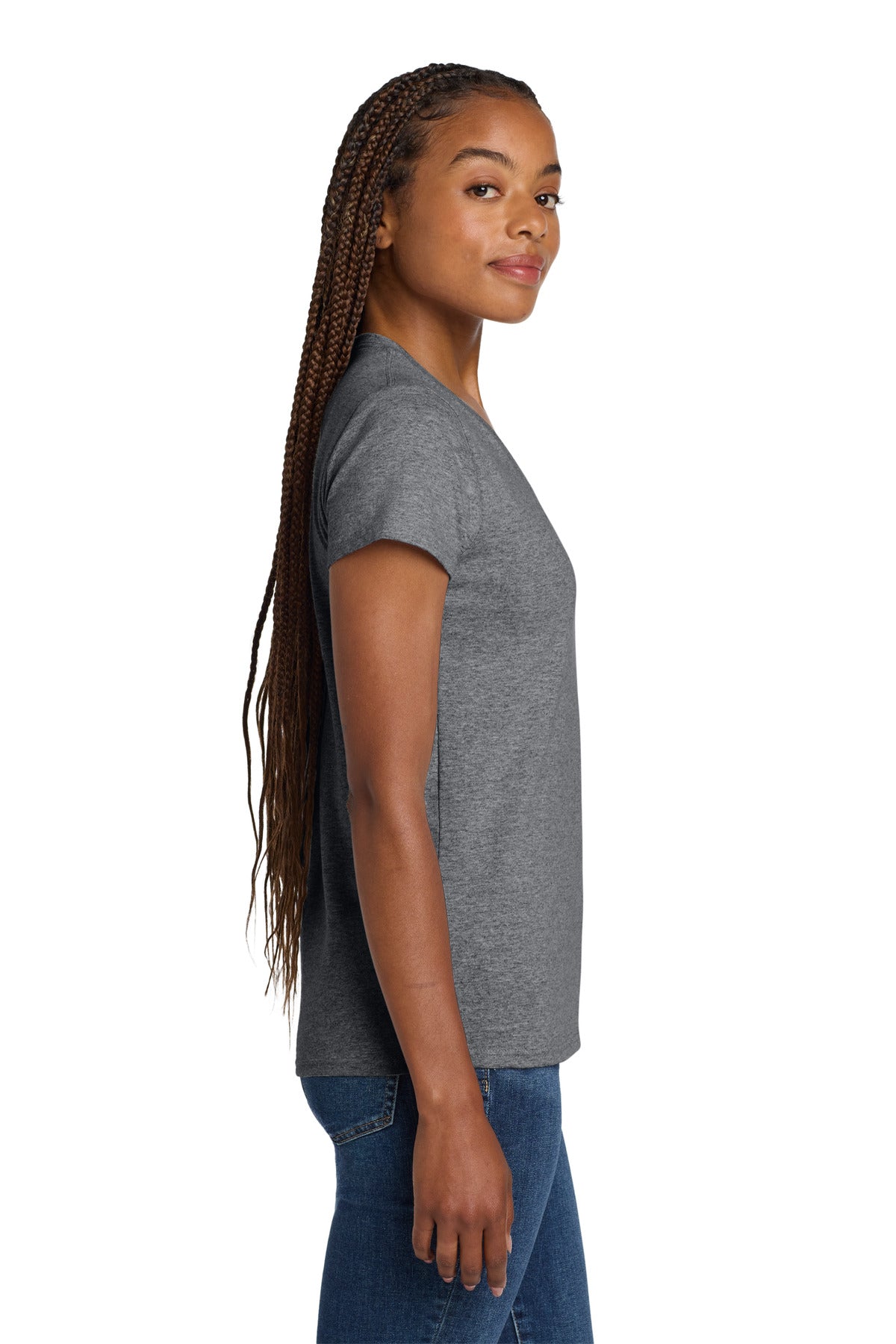 Gildan Women's Heavy Cotton 100% Cotton V-Neck T-Shirt. 5V00L - Graphite Heather - side