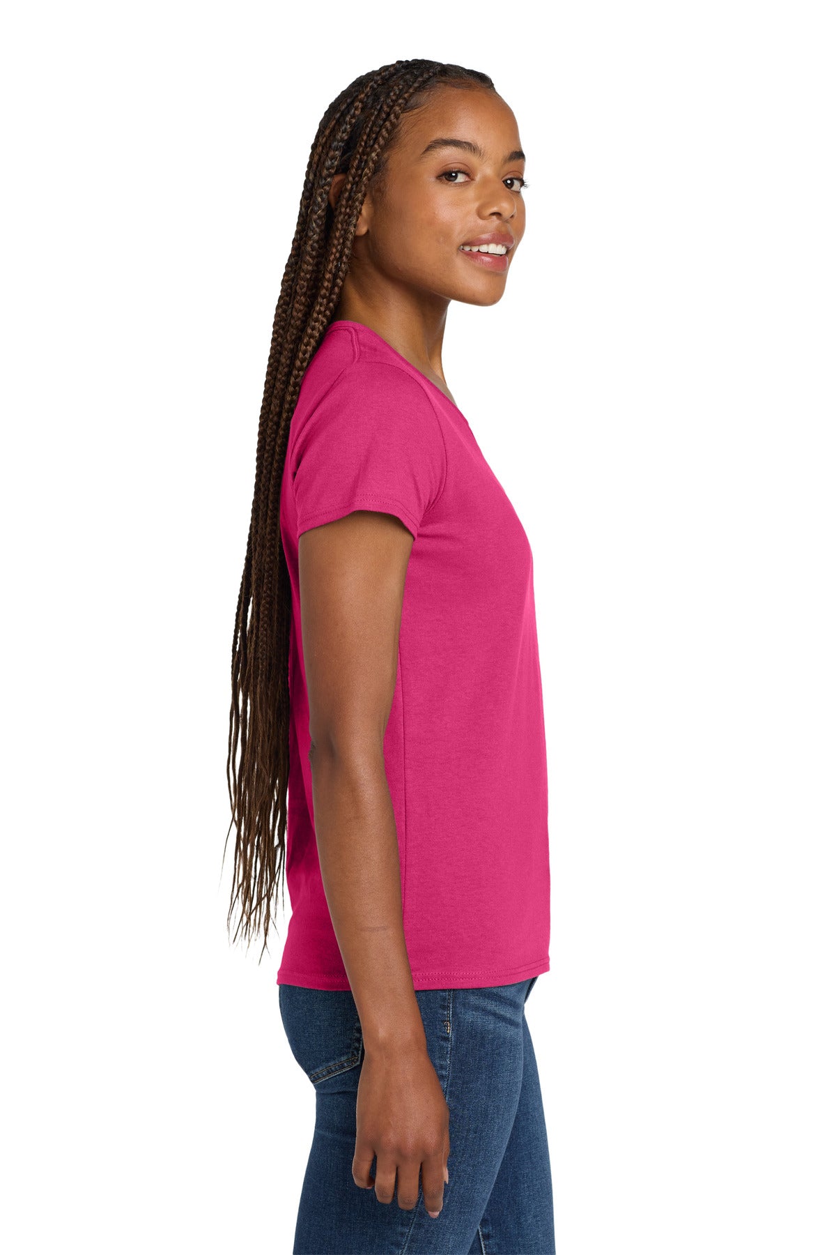 Gildan Women's Heavy Cotton 100% Cotton V-Neck T-Shirt. 5V00L - Heliconia - side