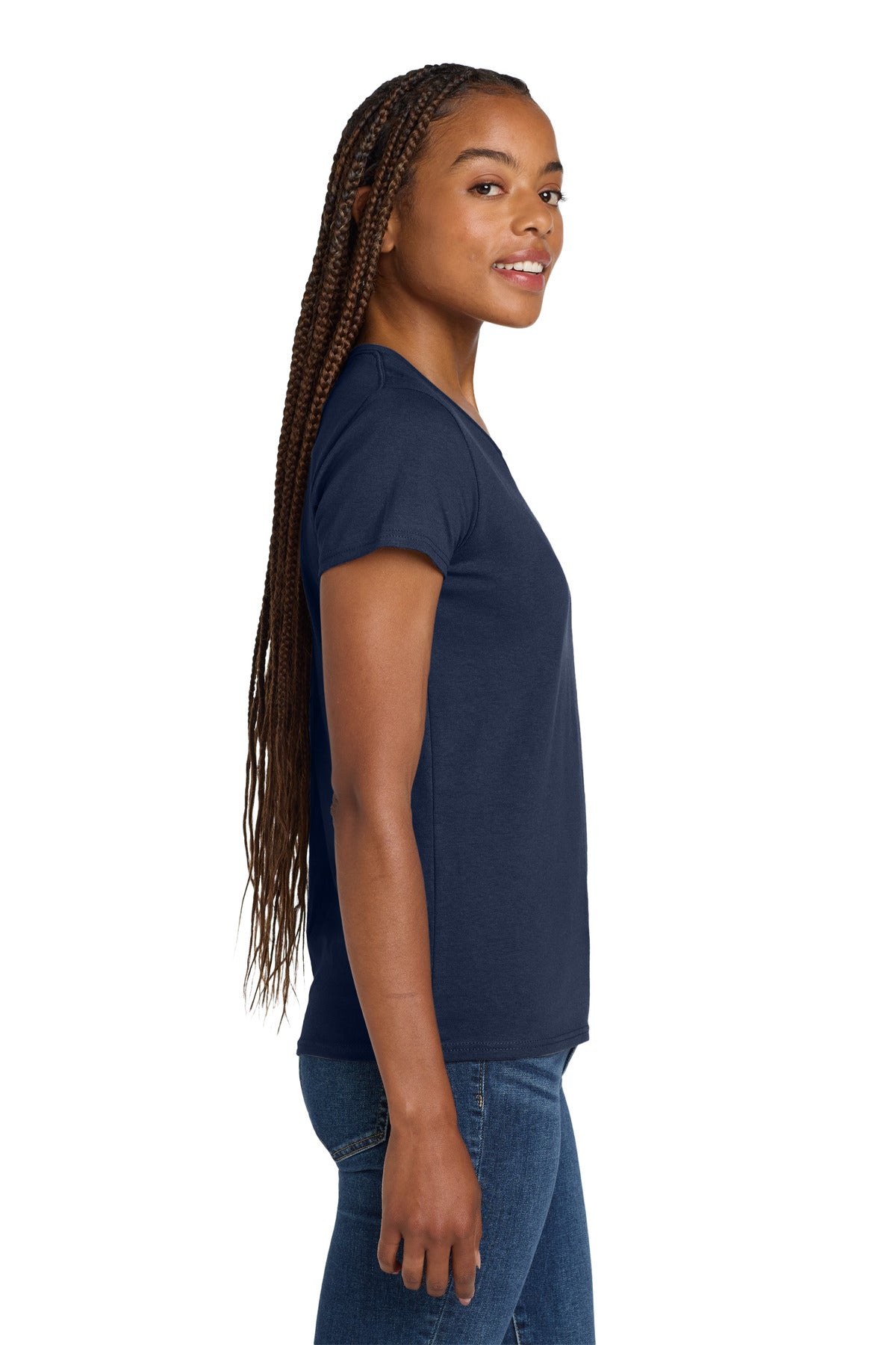 Gildan Women's Heavy Cotton 100% Cotton V-Neck T-Shirt. 5V00L - Navy - side