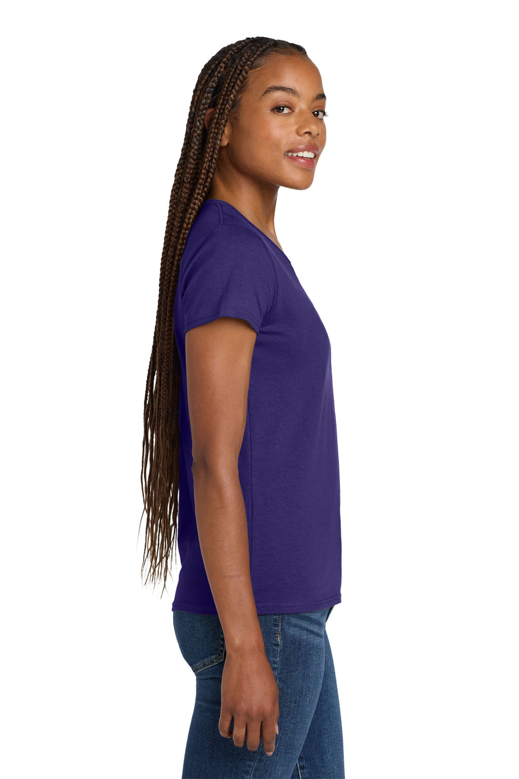 Gildan Women's Heavy Cotton 100% Cotton V-Neck T-Shirt. 5V00L - Purple - side