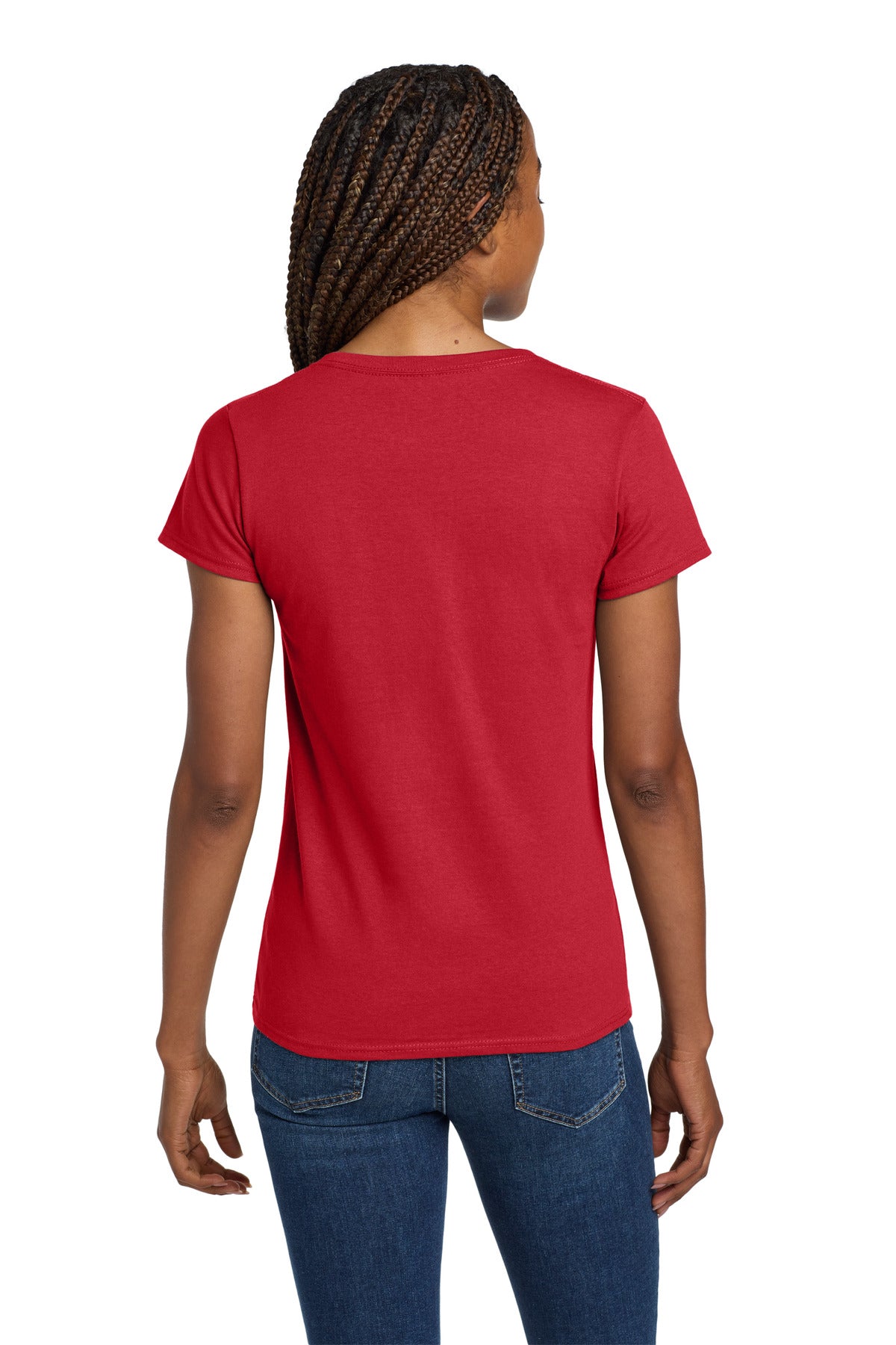 Gildan Women's Heavy Cotton 100% Cotton V-Neck T-Shirt. 5V00L - Red - back