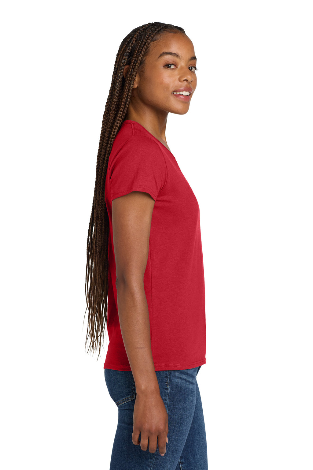 Gildan Women's Heavy Cotton 100% Cotton V-Neck T-Shirt. 5V00L - Red - side