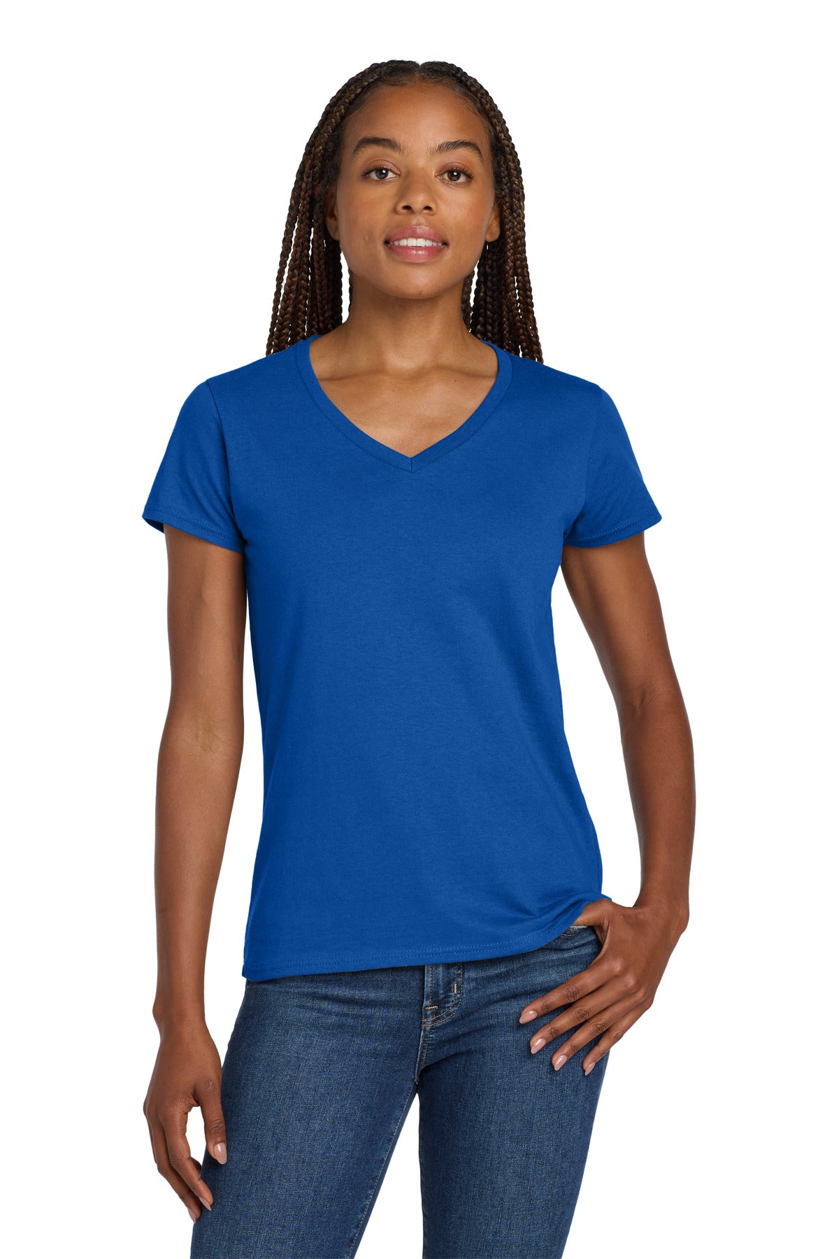 Gildan Women's Heavy Cotton 100% Cotton V-Neck T-Shirt. 5V00L - Royal - front