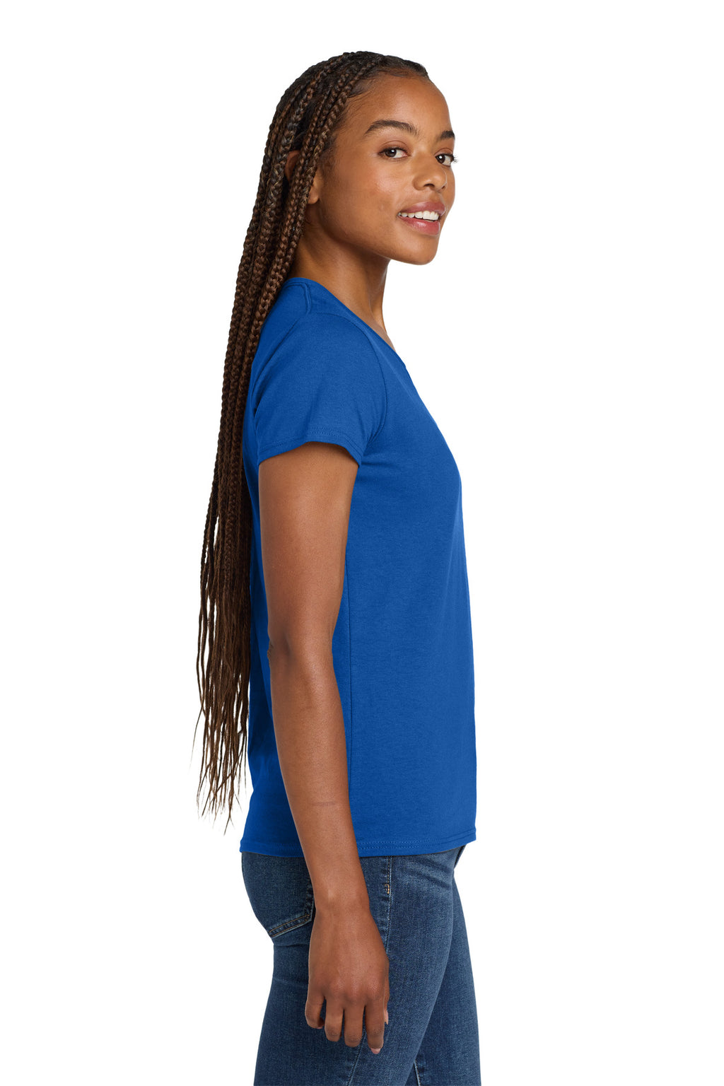 Gildan Women's Heavy Cotton 100% Cotton V-Neck T-Shirt. 5V00L - Royal - side