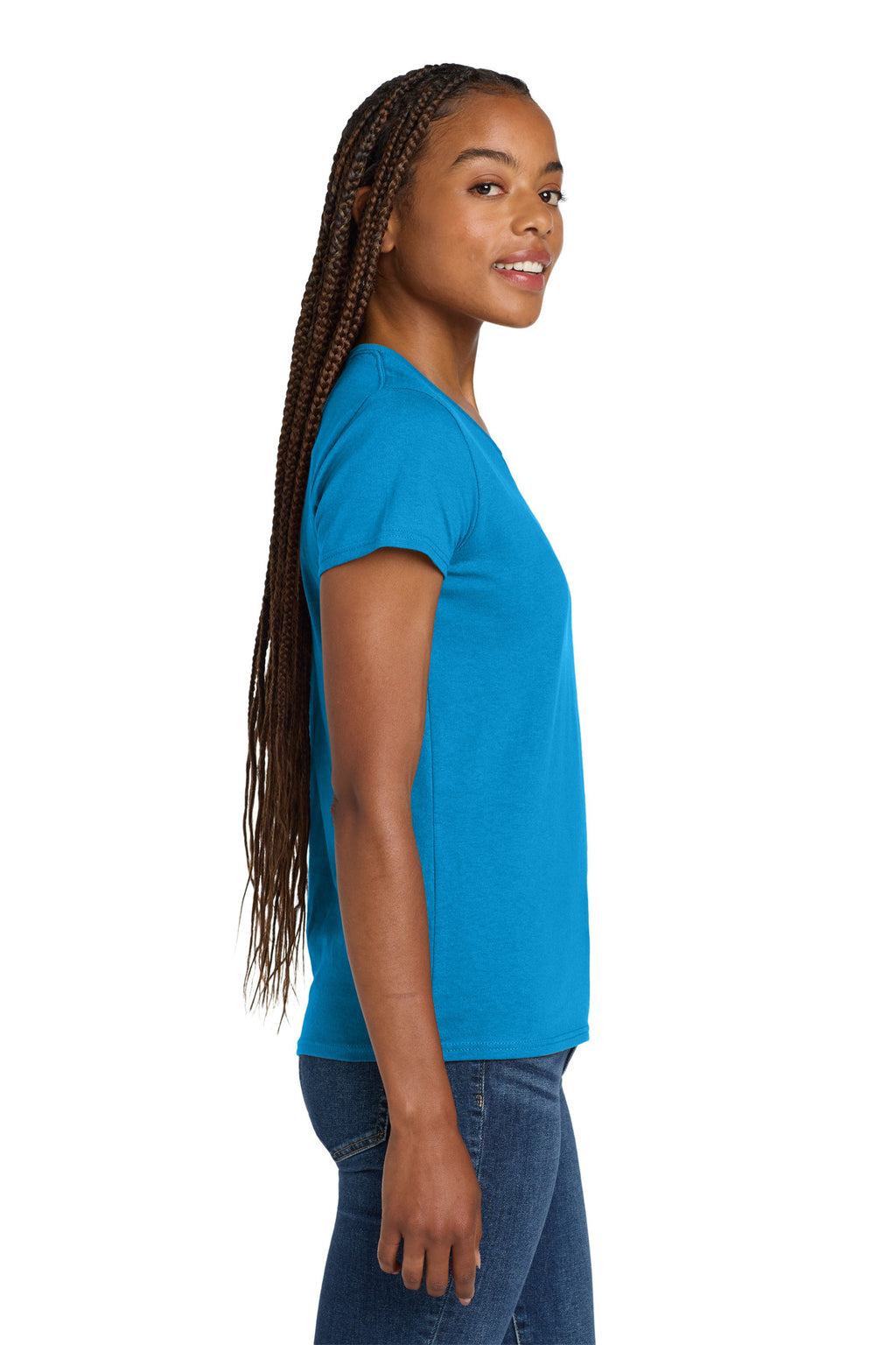 Gildan Women's Heavy Cotton 100% Cotton V-Neck T-Shirt. 5V00L - Sapphire - side