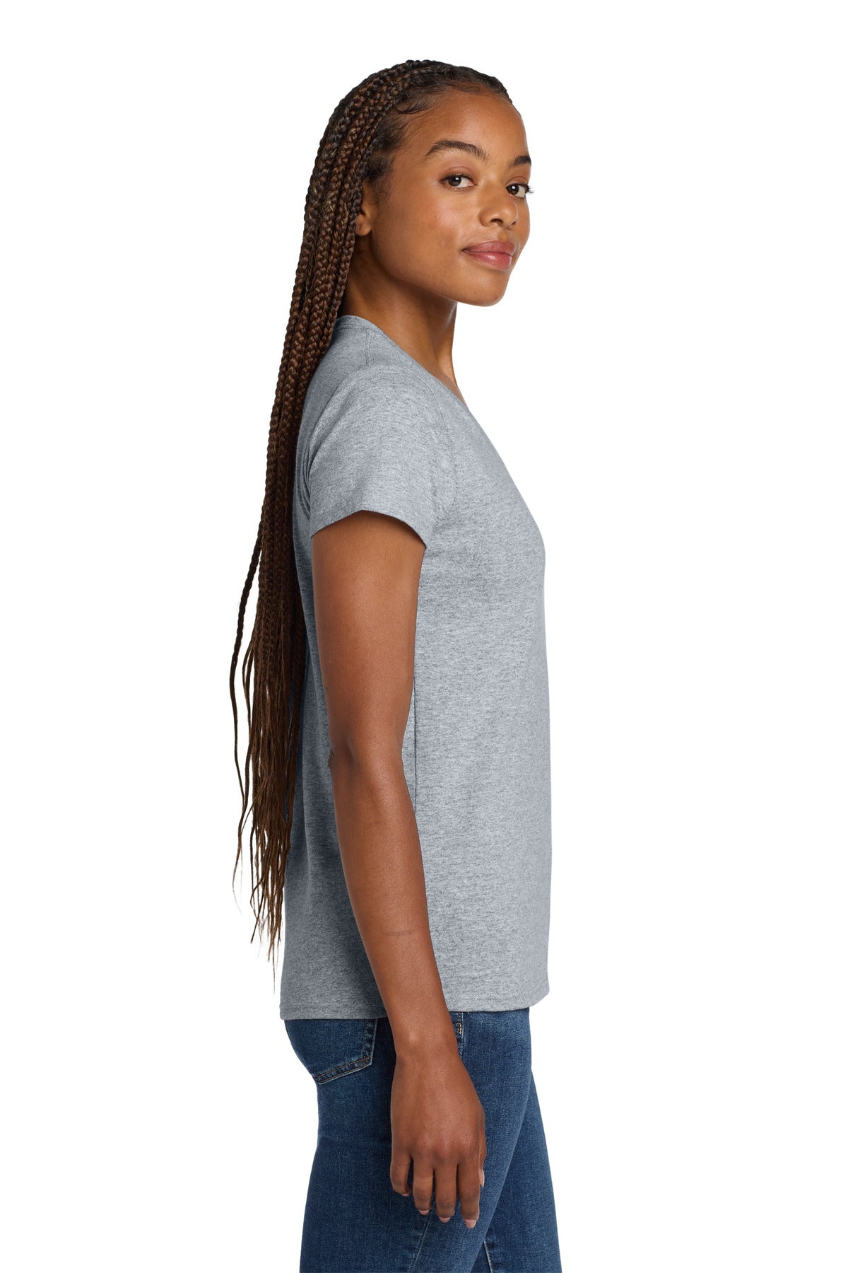 Gildan Women's Heavy Cotton 100% Cotton V-Neck T-Shirt. 5V00L - Sport Grey - side