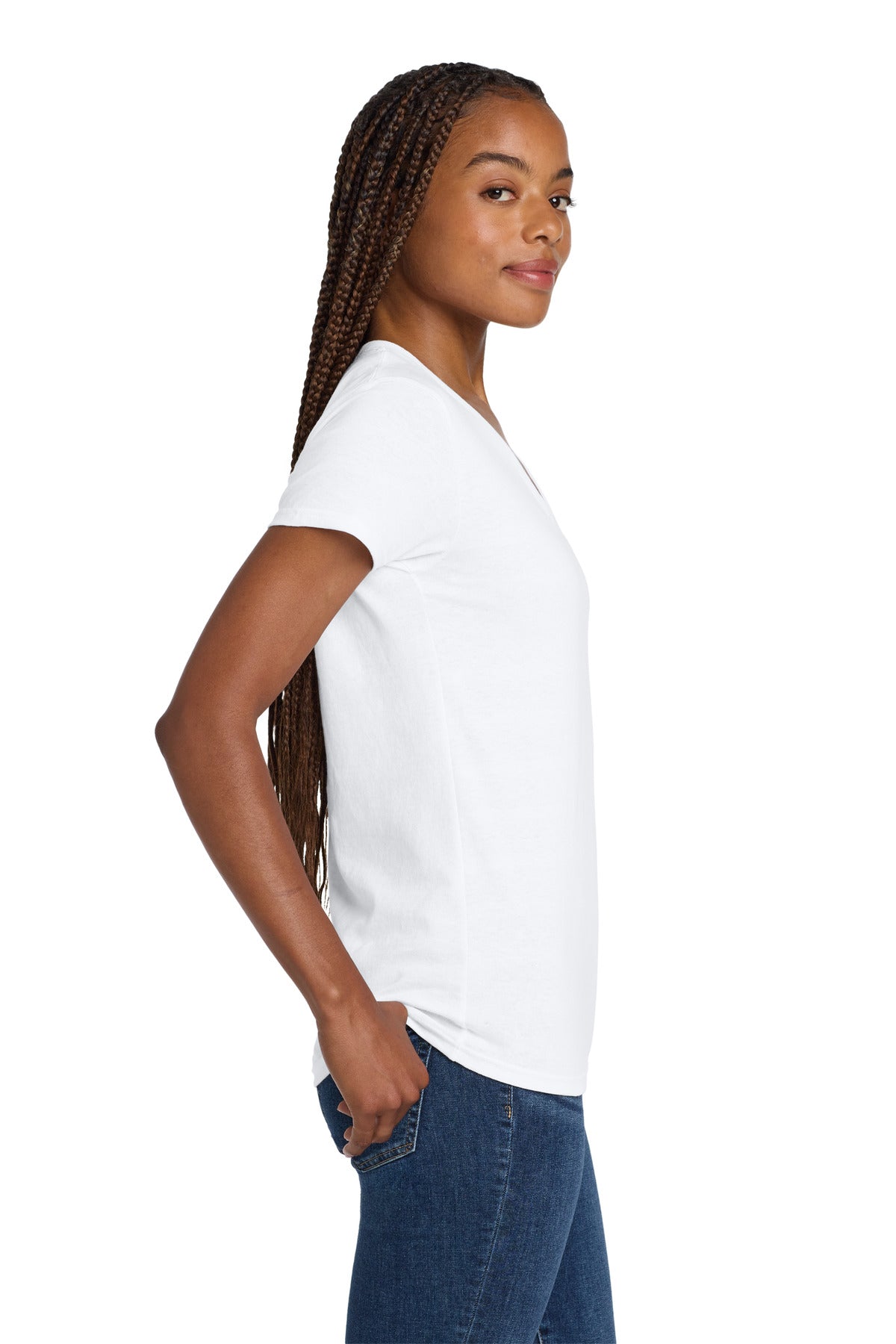 Gildan Women's Heavy Cotton 100% Cotton V-Neck T-Shirt. 5V00L - White - side