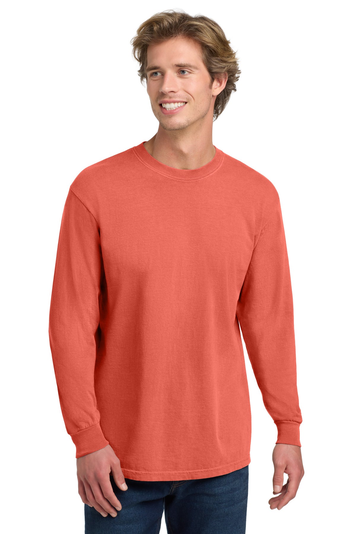 COMFORT COLORS Heavyweight Ring Spun Long Sleeve Tee. 6014 - Bright Salmon - front