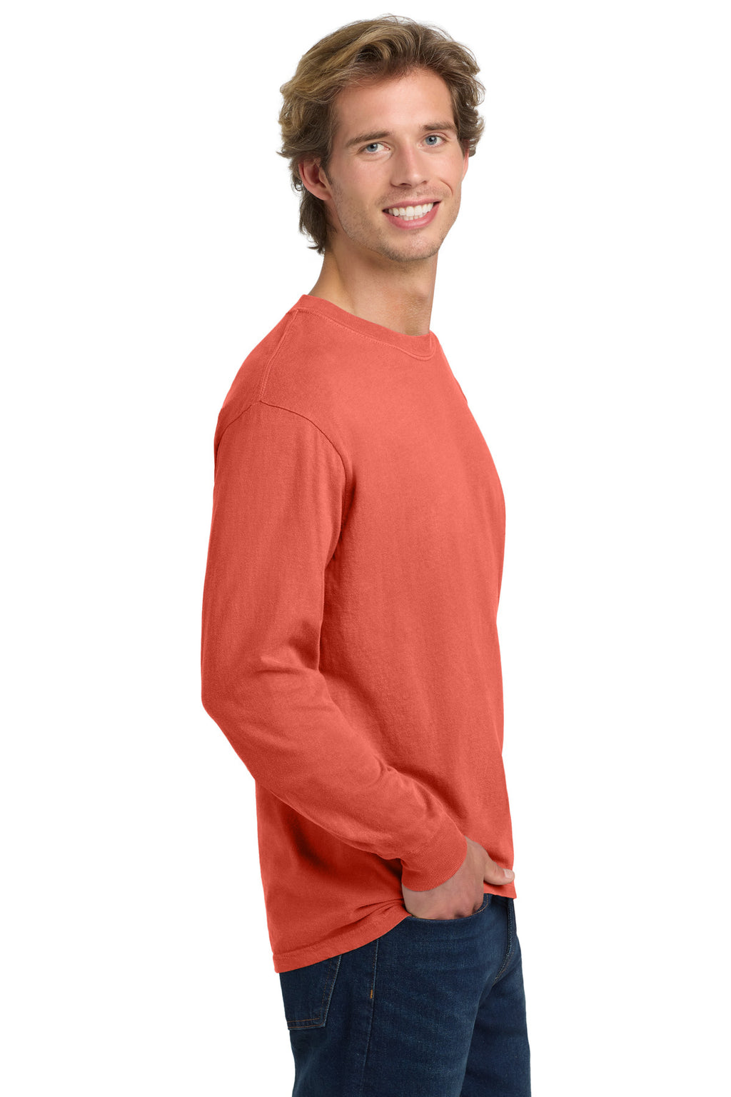 COMFORT COLORS Heavyweight Ring Spun Long Sleeve Tee. 6014 - Bright Salmon - side