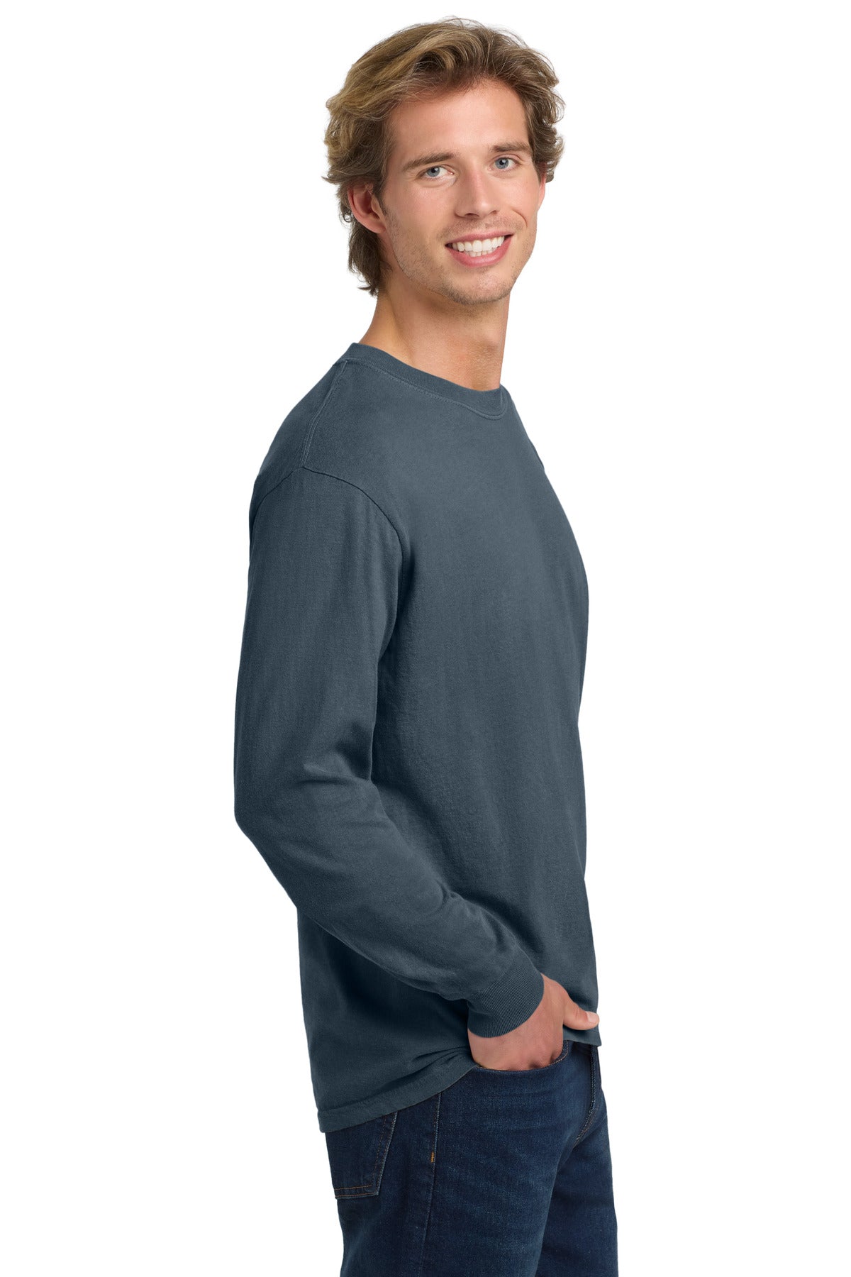 COMFORT COLORS Heavyweight Ring Spun Long Sleeve Tee. 6014 - Denim - side