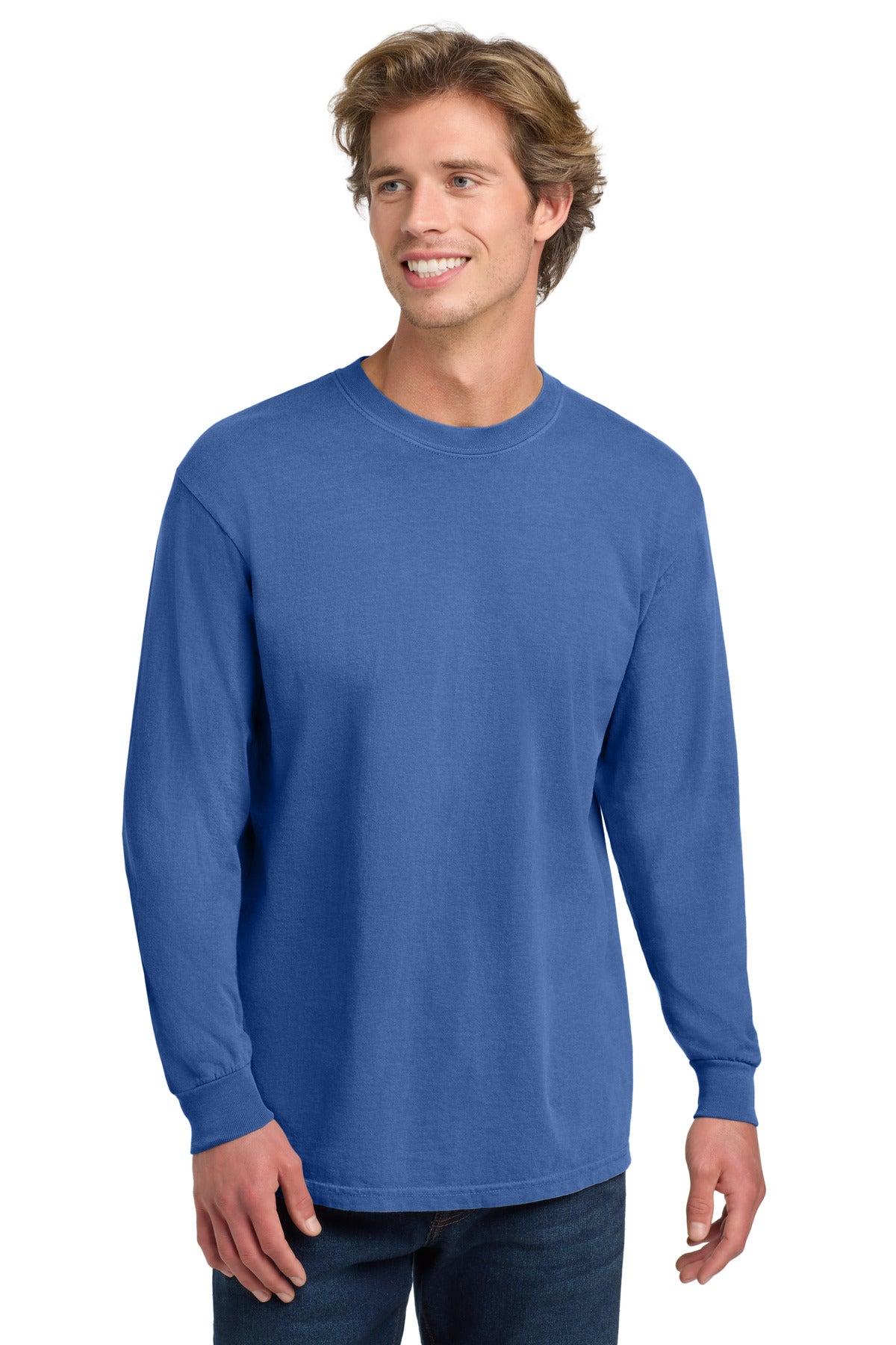 COMFORT COLORS Heavyweight Ring Spun Long Sleeve Tee. 6014 - Flo Blue - front
