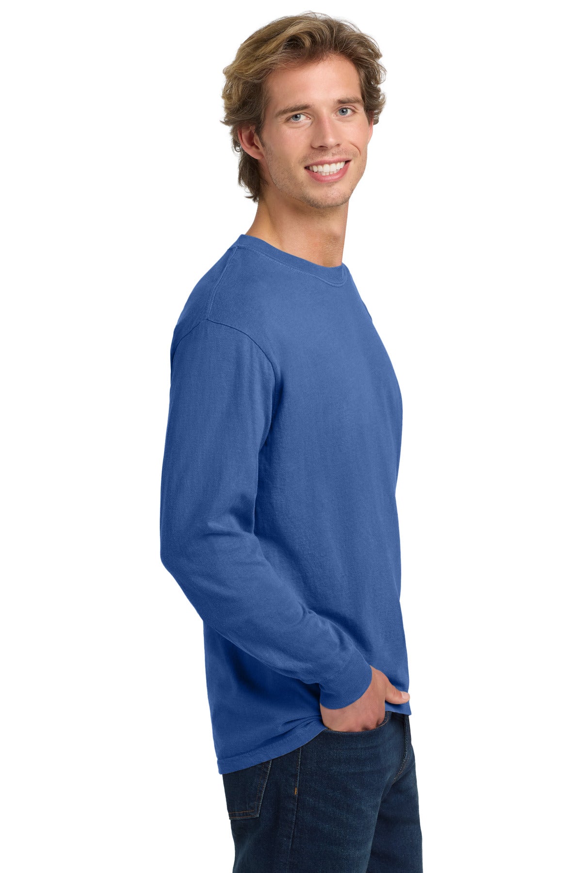 COMFORT COLORS Heavyweight Ring Spun Long Sleeve Tee. 6014 - Flo Blue - side