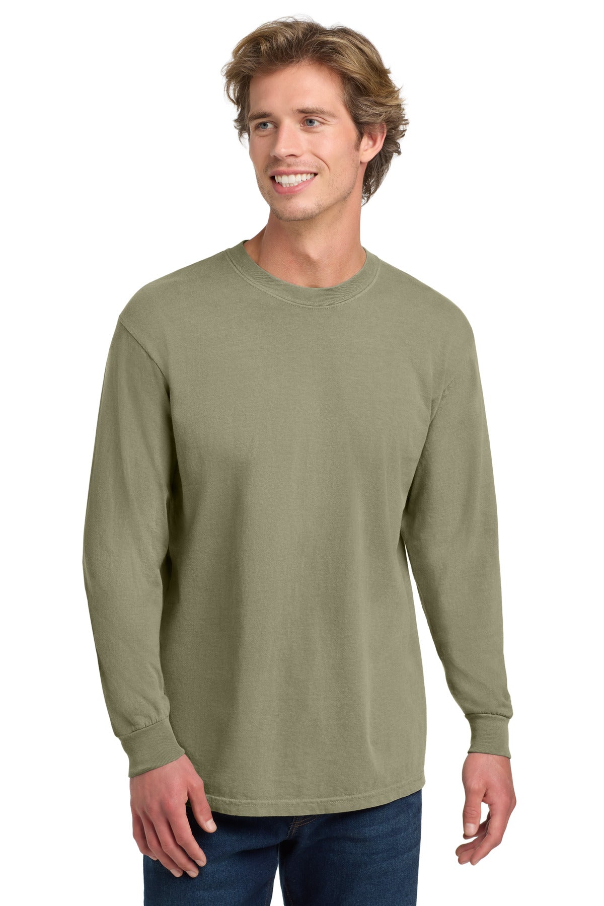 COMFORT COLORS Heavyweight Ring Spun Long Sleeve Tee. 6014 - Khaki - front