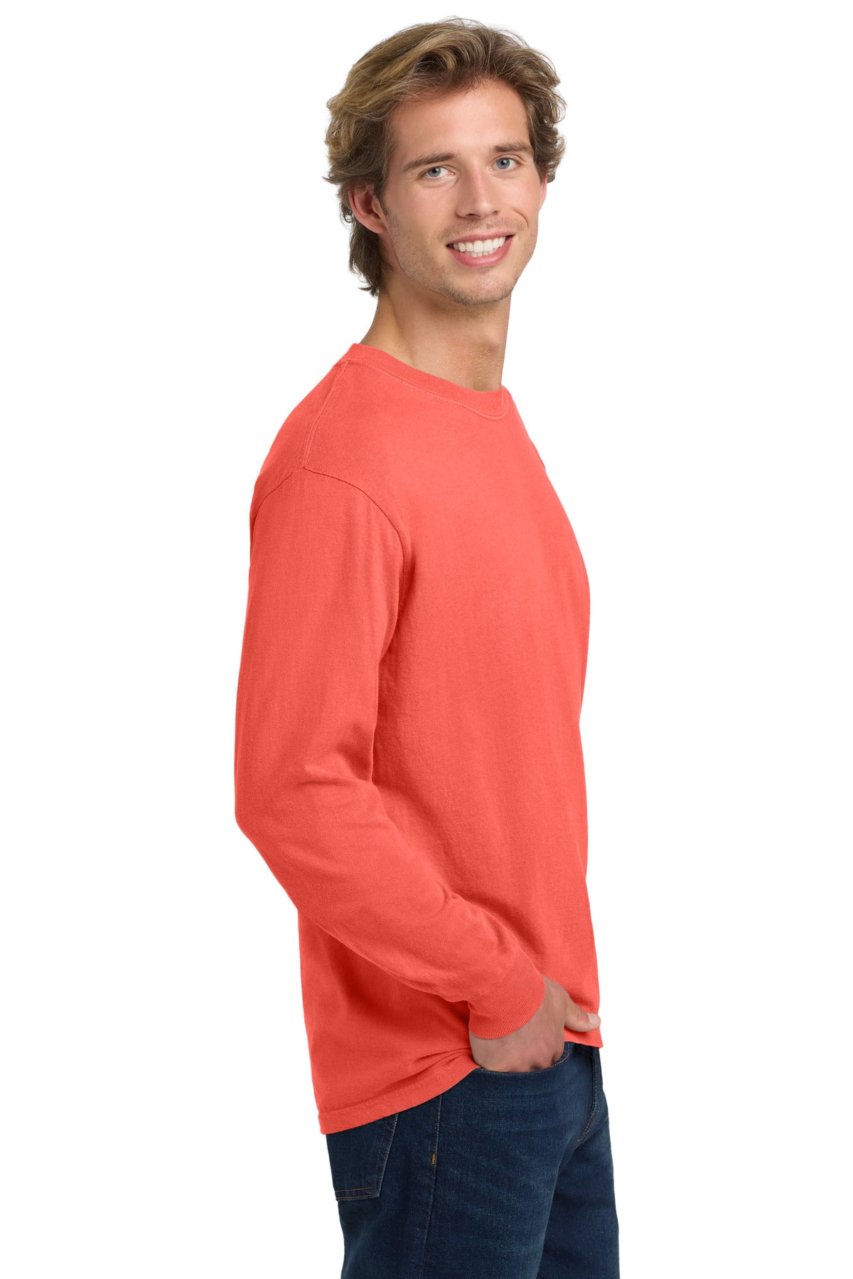 COMFORT COLORS Heavyweight Ring Spun Long Sleeve Tee. 6014 - Neon Red Orange - side