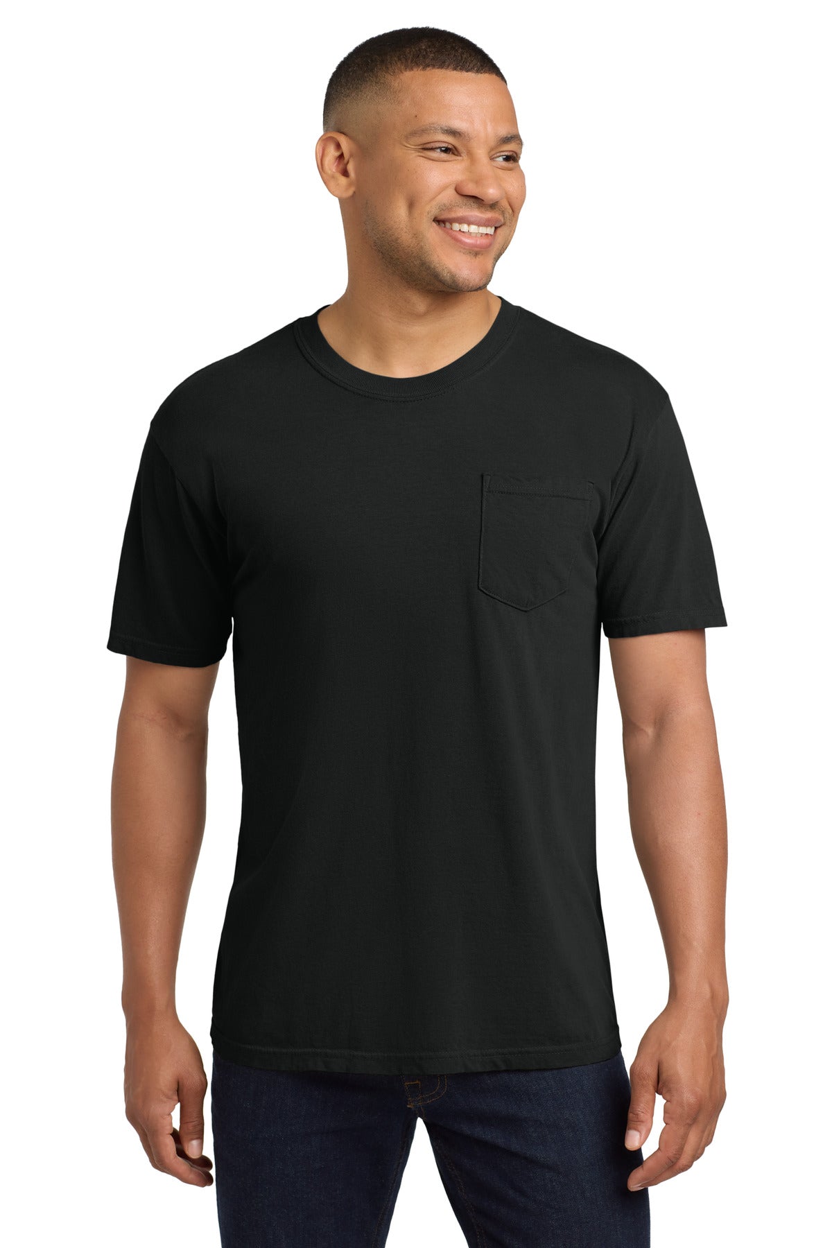 COMFORT COLORS Heavyweight Ring Spun Pocket Tee. 6030 - Black - front
