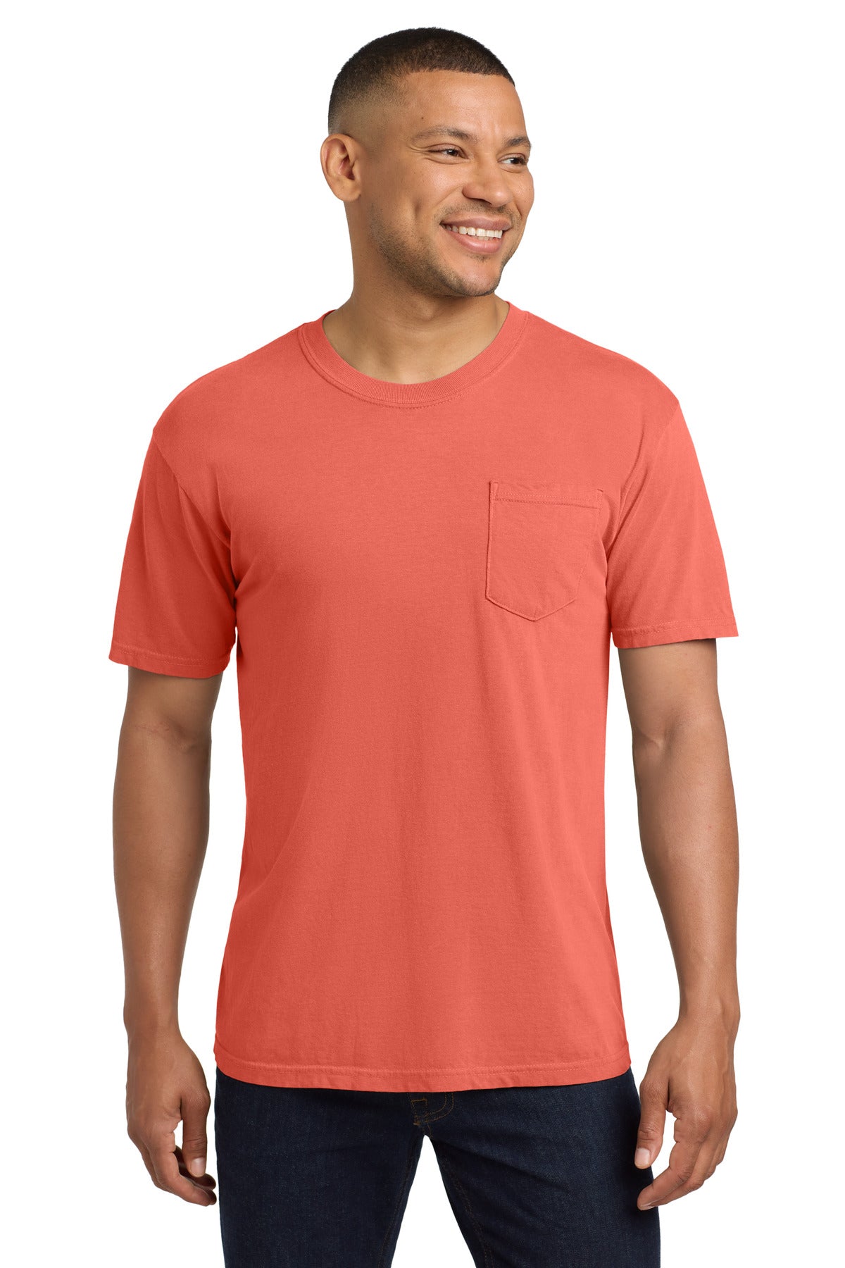 COMFORT COLORS Heavyweight Ring Spun Pocket Tee. 6030 - Bright Salmon - front