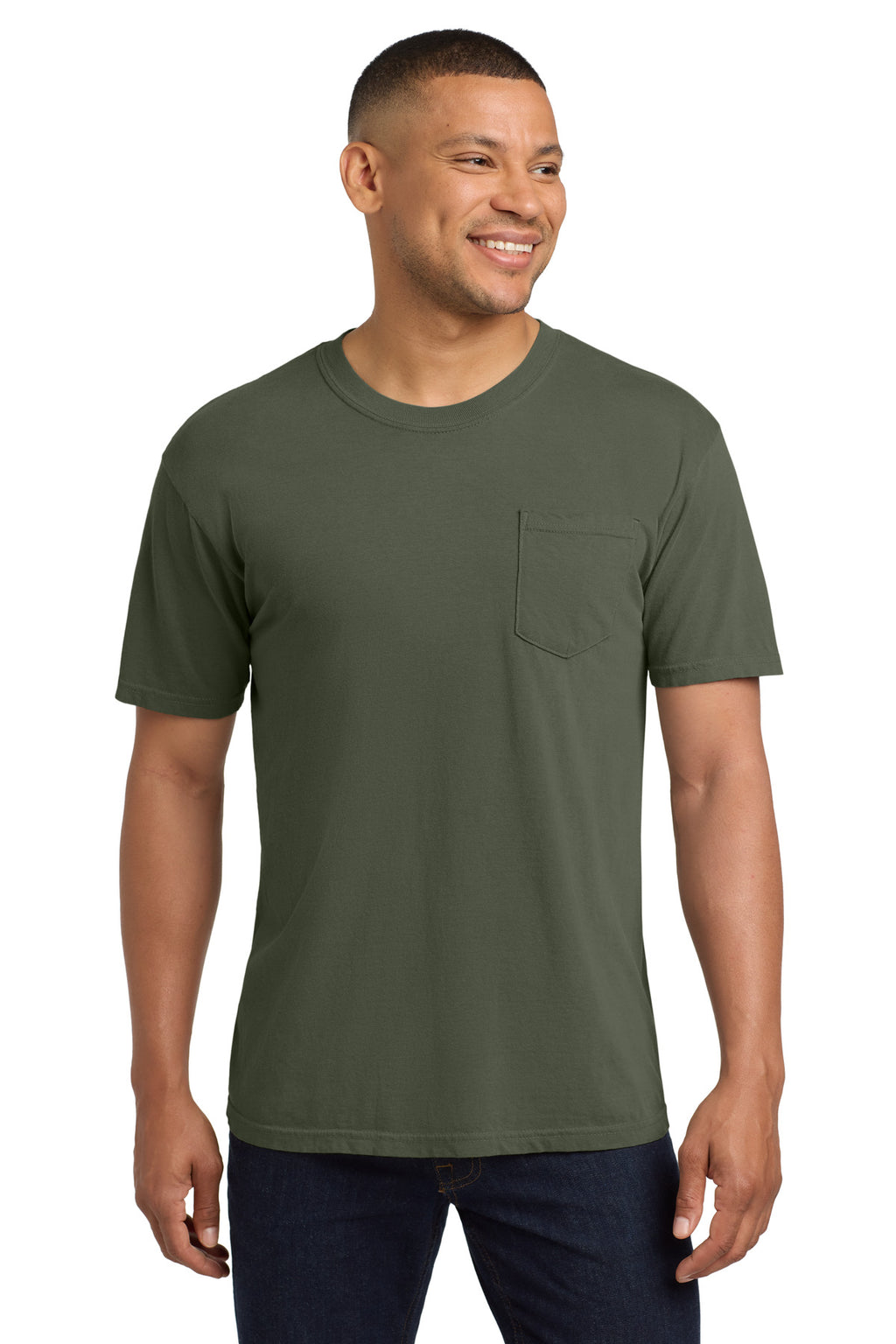 COMFORT COLORS Heavyweight Ring Spun Pocket Tee. 6030 - Moss - front