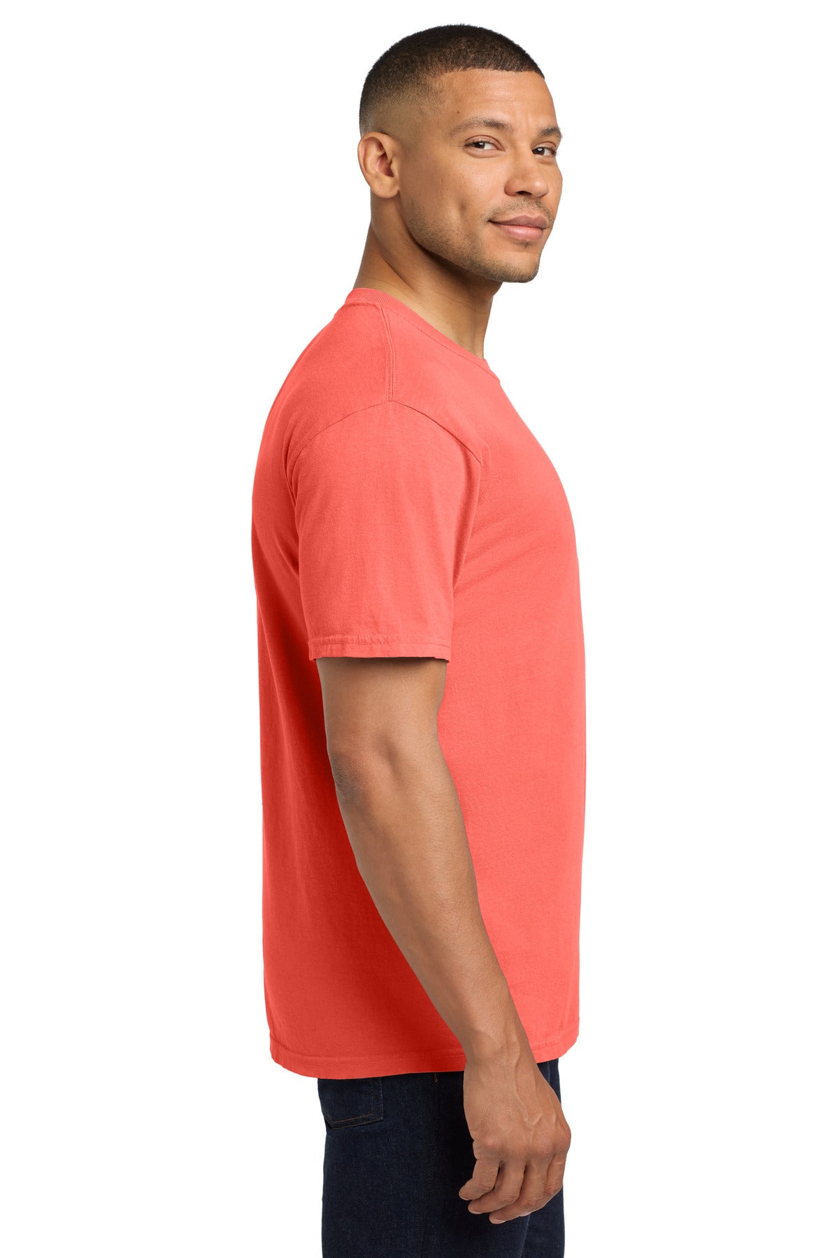 COMFORT COLORS Heavyweight Ring Spun Pocket Tee. 6030 - Neon Red Orange - side