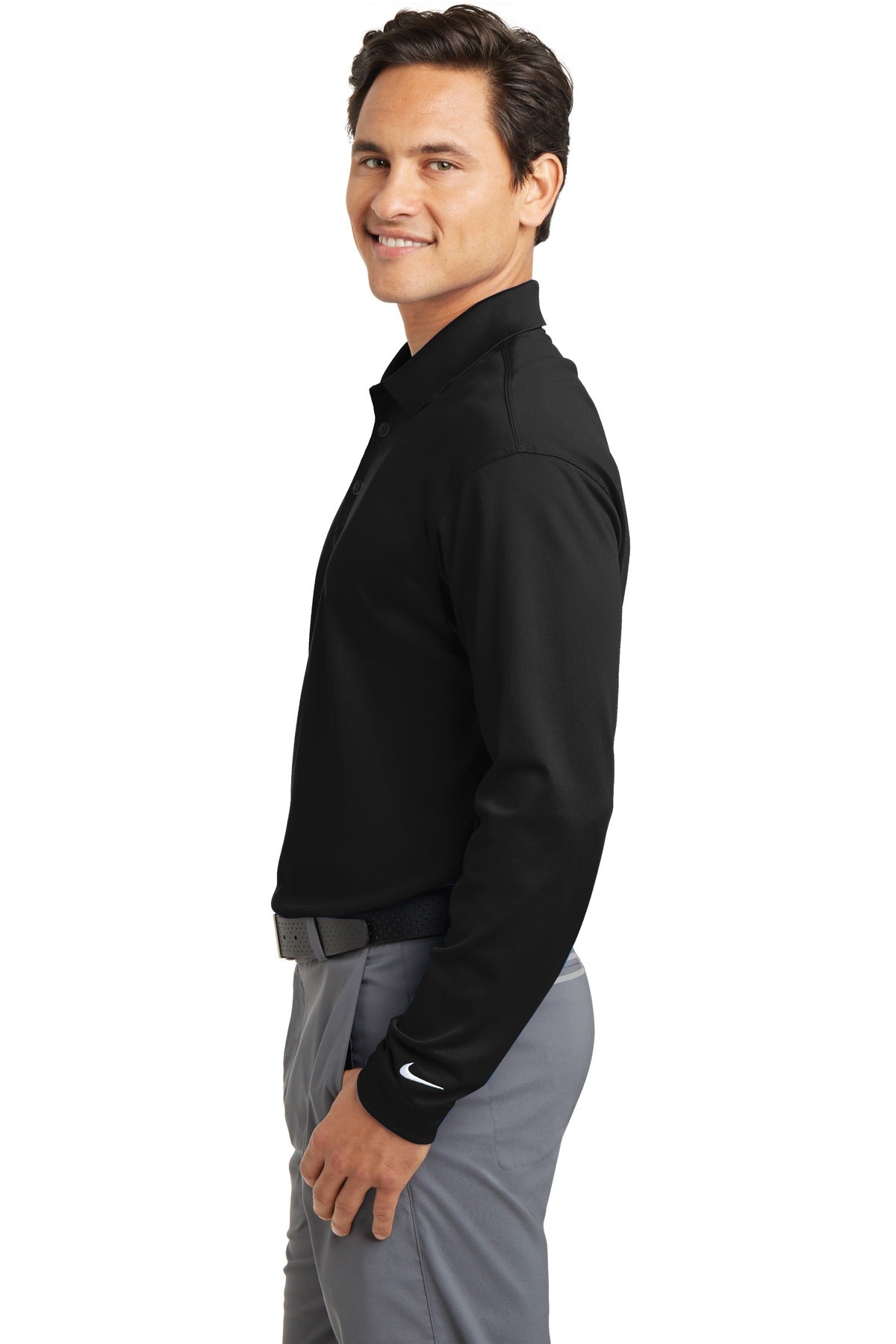DISCONTINUED Nike Tall Long Sleeve Dri-FIT Stretch Tech Polo. 604940 - Black - side