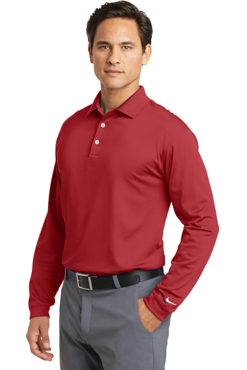 DISCONTINUED Nike Tall Long Sleeve Dri-FIT Stretch Tech Polo. 604940 - Varsity Red - three_q