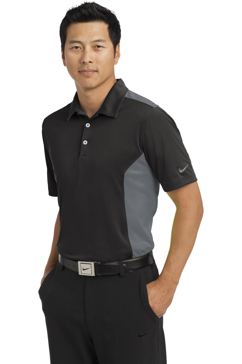 DISCONTINUED Nike Dri-FIT Engineered Mesh Polo. 632418 - Black/ Dark Grey - three_q