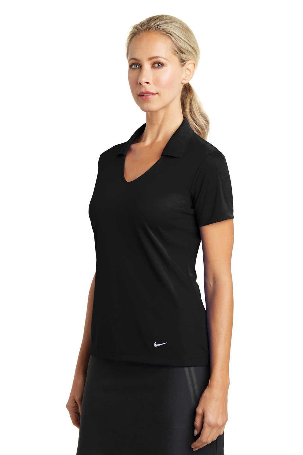Nike Women's Dri-FIT Vertical Mesh Polo. 637165 - Black - three_q
