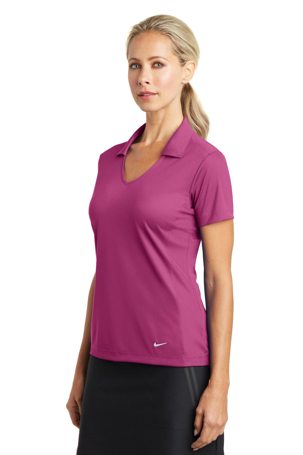 Nike Women's Dri-FIT Vertical Mesh Polo. 637165 - Pink Fire - three_q