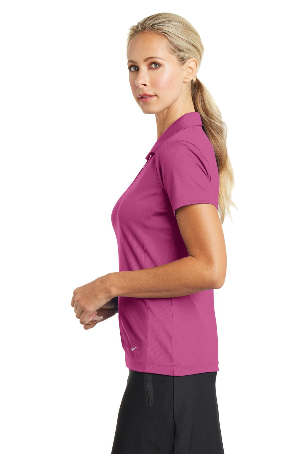 Nike Women's Dri-FIT Vertical Mesh Polo. 637165 - Pink Fire - side