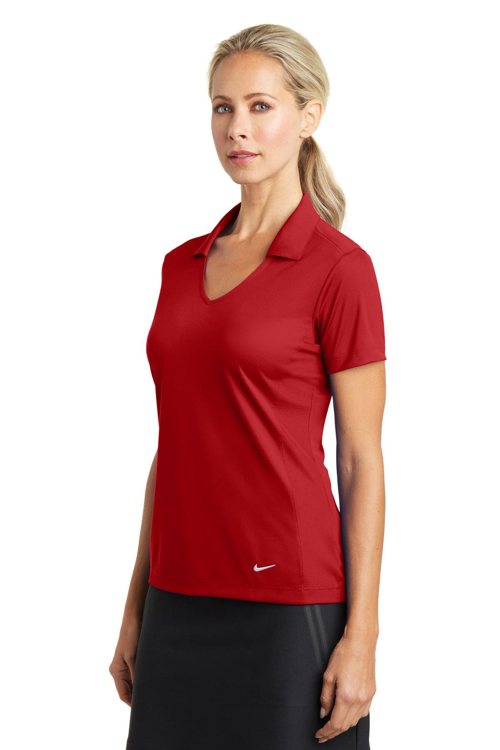 Nike Women's Dri-FIT Vertical Mesh Polo. 637165 - University Red - three_q