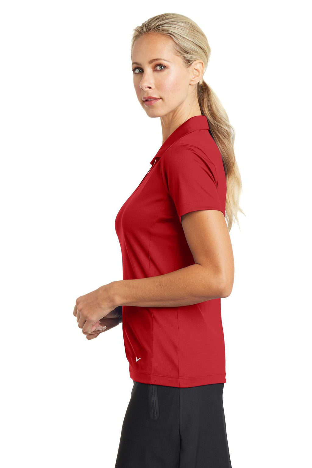 Nike Women's Dri-FIT Vertical Mesh Polo. 637165 - University Red - side