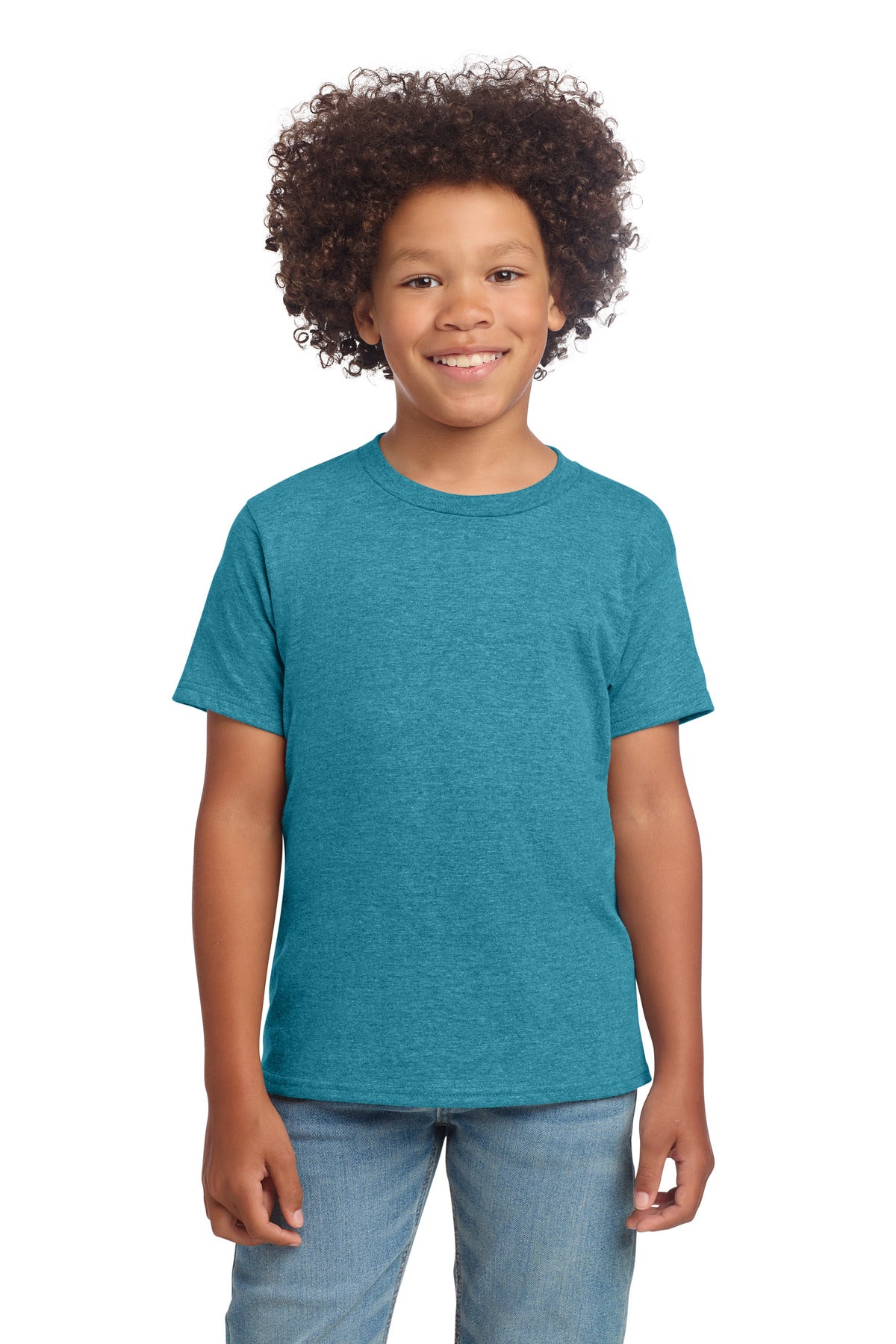 Gildan Youth Softstyle T-Shirt 64000B - Heather Galapagos Blue - front