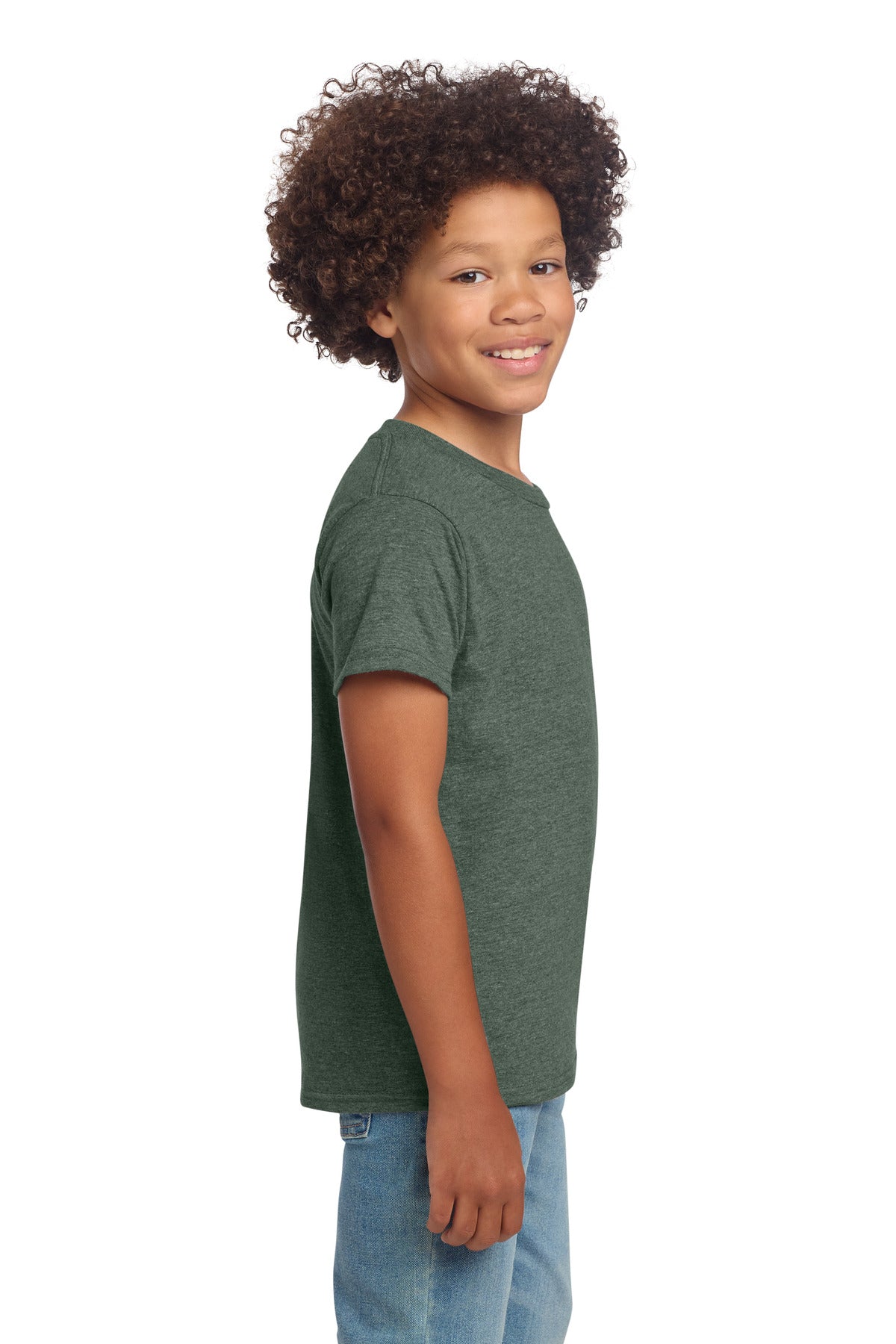 Gildan Youth Softstyle T-Shirt 64000B - Heather Military Green - side