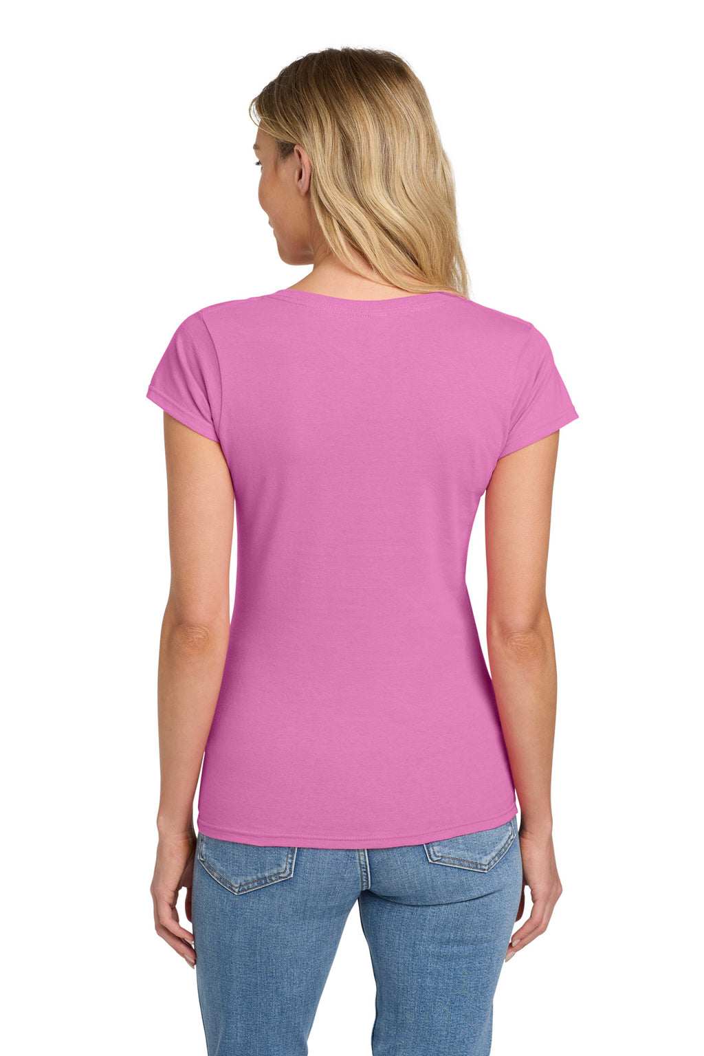 Gildan Softstyle Women's Fit V-Neck T-Shirt. 64V00L - Azalea - back
