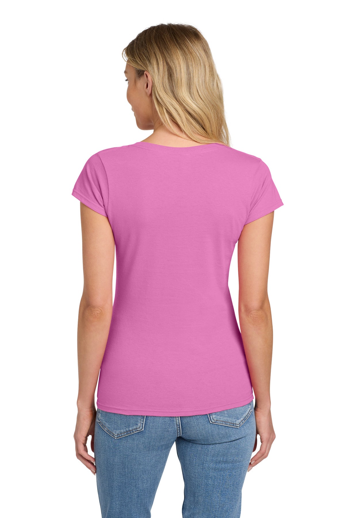 Gildan Softstyle Women's Fit V-Neck T-Shirt. 64V00L - Azalea - back