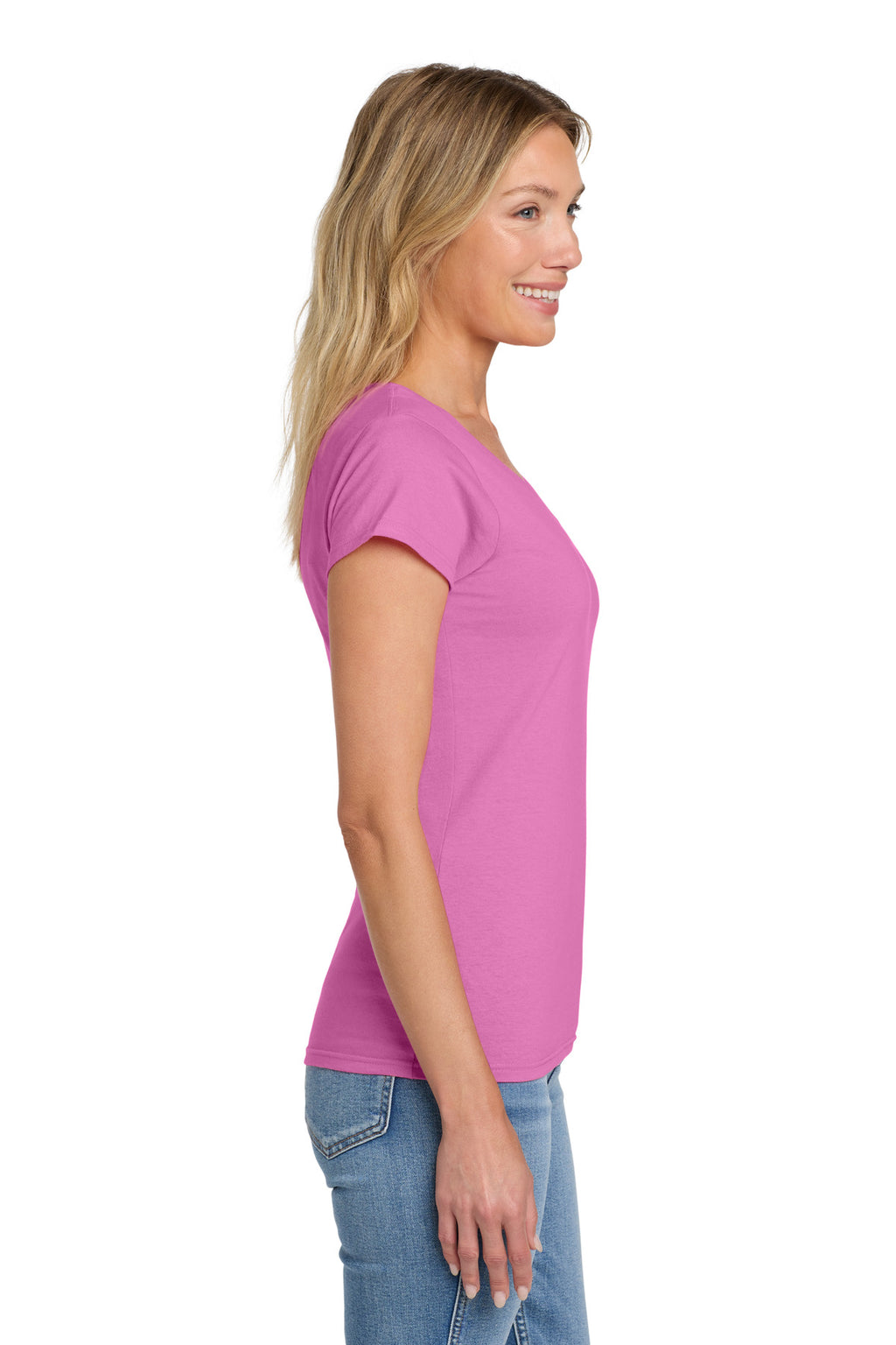 Gildan Softstyle Women's Fit V-Neck T-Shirt. 64V00L - Azalea - side